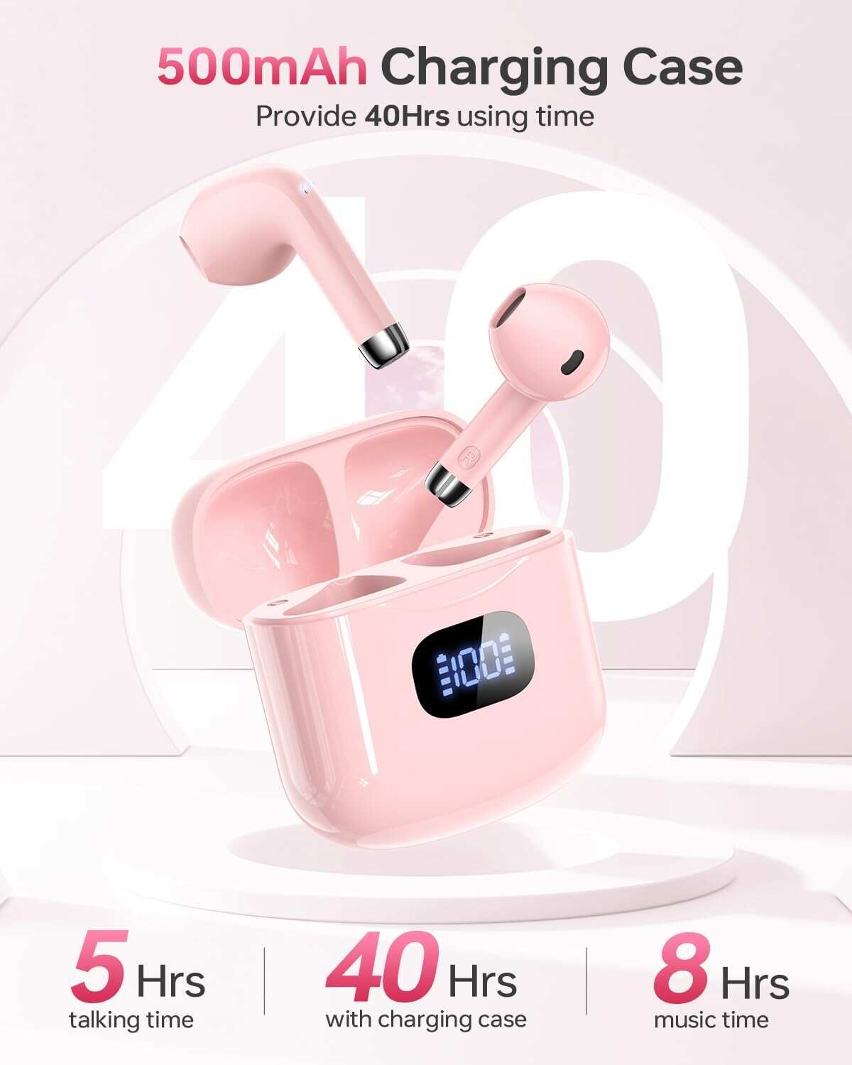 Wireless Earbuds, Bluetooth 5.3 Headphones 40Hrs Playtime with Charging Case, IPX5 Waterproof Stereo in-Ear Earphones with Microphone for iOS Android Cell Phone Sports Workout, Black