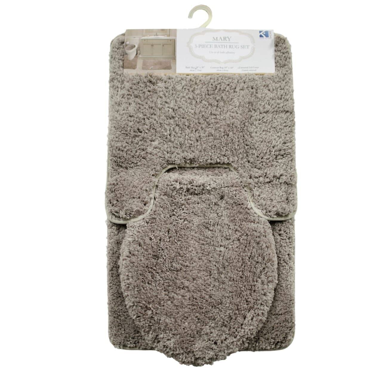 Queen Mary 3 Piece Bathroom Rug Set, Luxury Soft Plush Bath Mat, Contour Rug, Lid Cover, Non-Slip