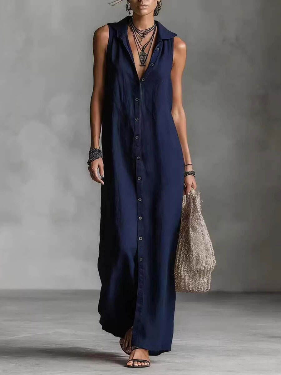 🔥Summer Arrivals🌟Women's Retro Hooded Solid Color Long-sleeved Cotton Linen Dress