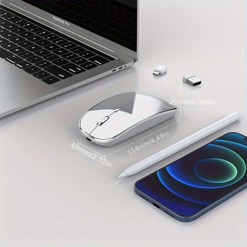 [Silent Wireless Mouse] 1pc Silent Type-C Rechargeable Wireless Mouse - 2.4G Dual Receiver, Durable Plastic Build, Long-Lasting Lithium Polymer Battery - Compatible with Multiple Devices