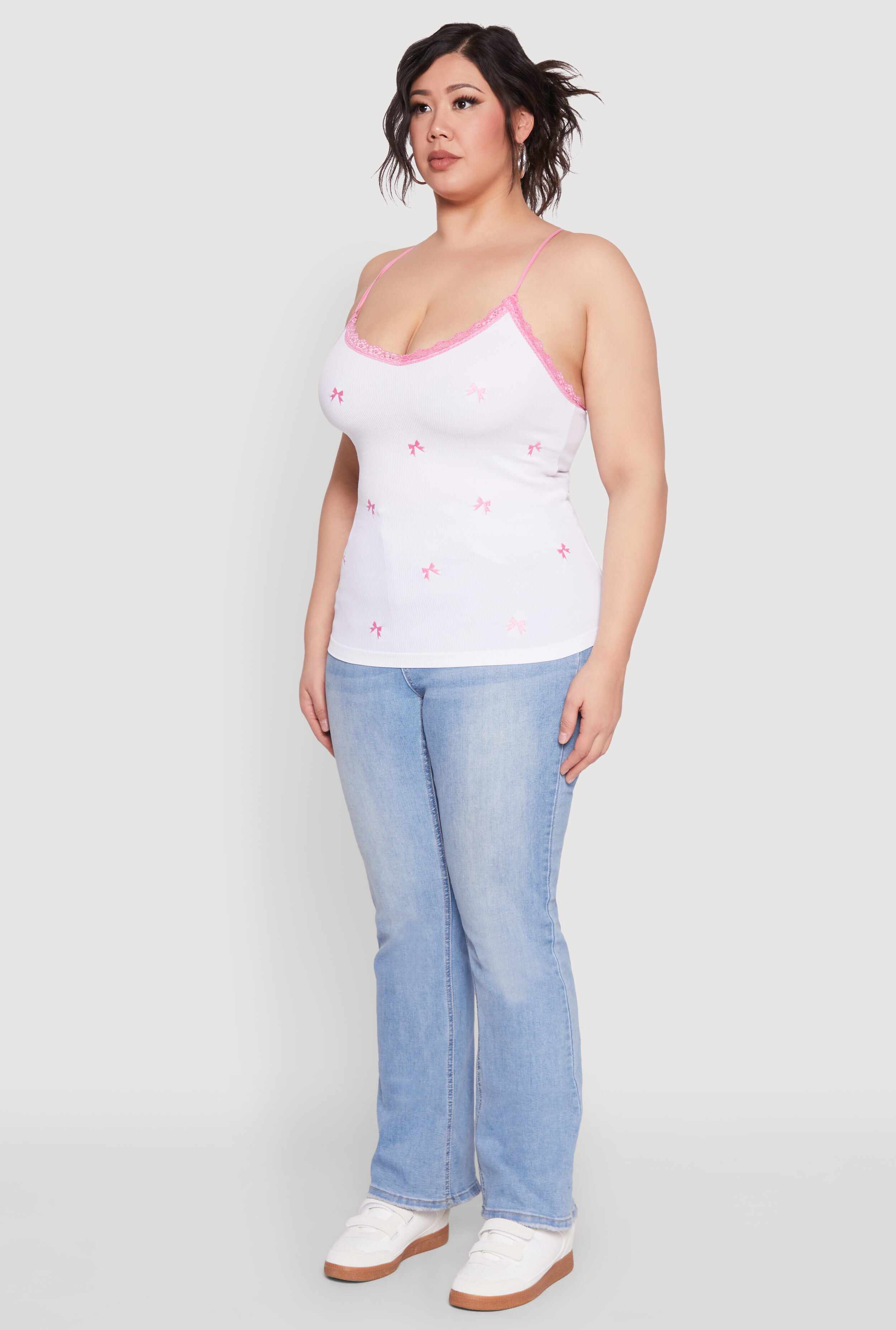 Plus Size Bow Embroidered Lace Trim Cami