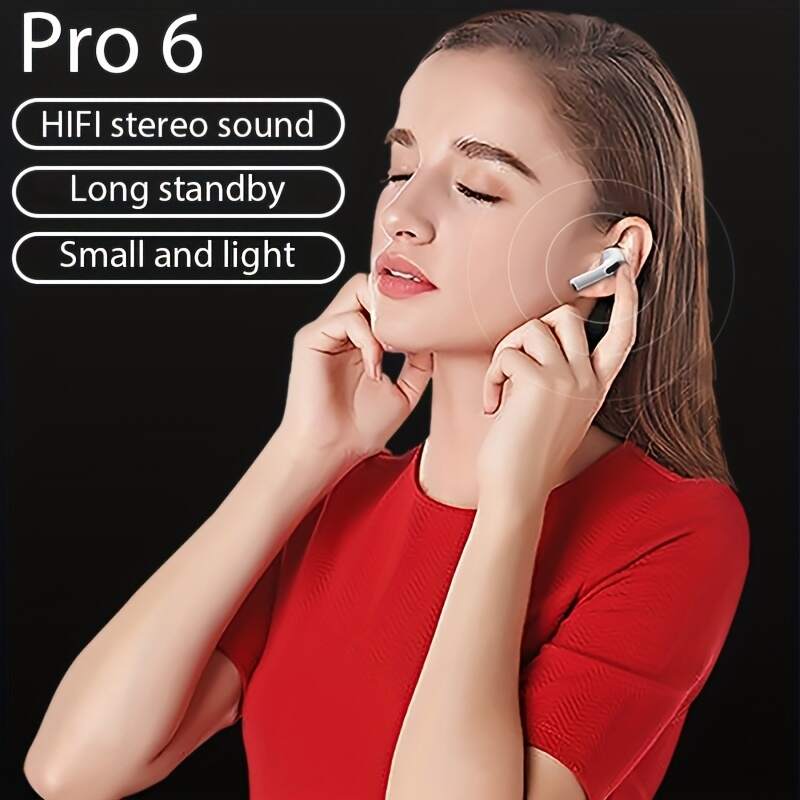 New Pro 6 Tws Waterproof In-Ear Hi-fi Stereo Wireless Earbuds Sports Life Headphones Air Pro 6 Gaming Headset For Iphone Android Ios, Earphones As Gift For Women Kids Children Men Adults