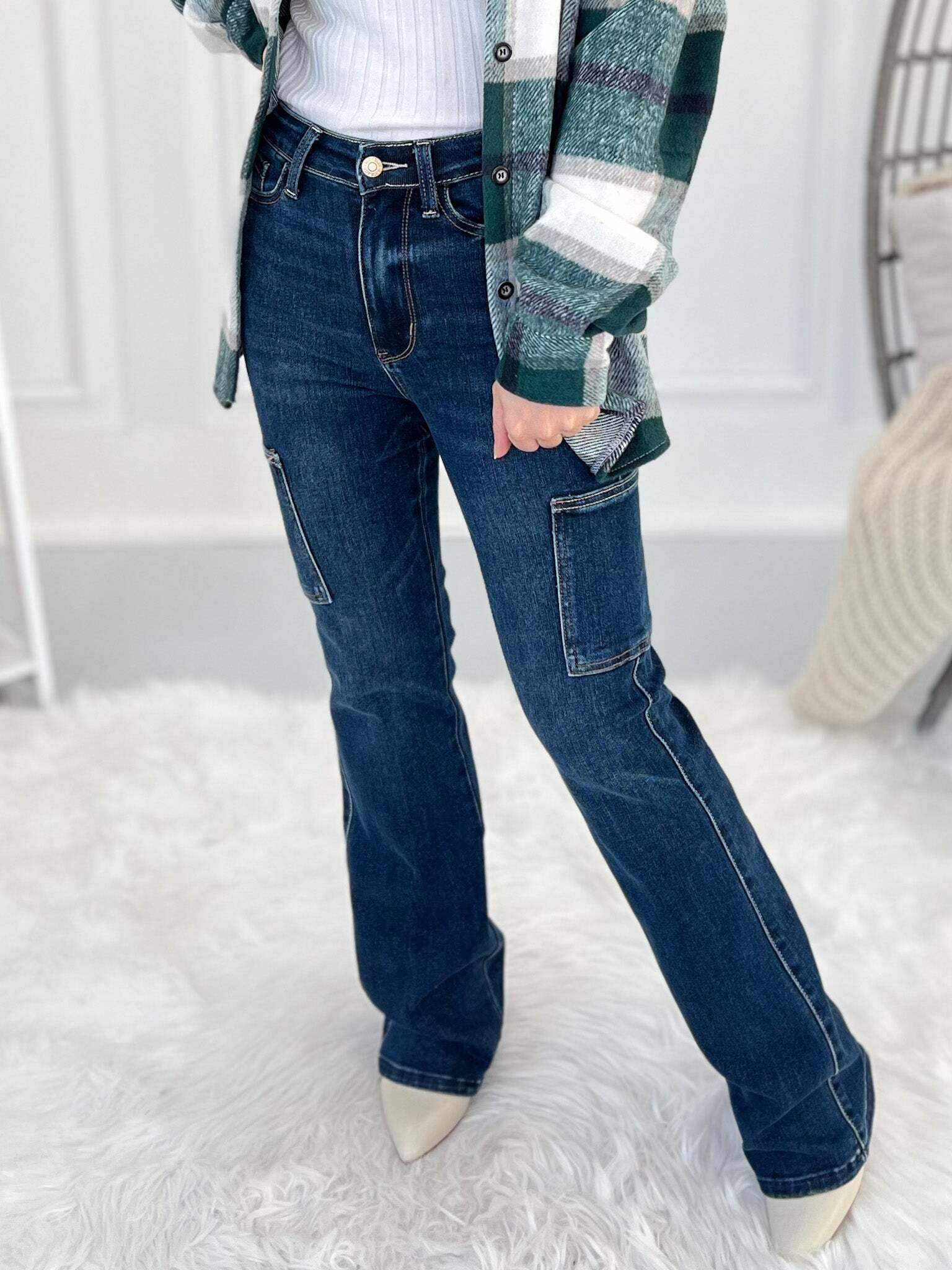Out Of Pocket - Christmas Cargo Bootcut Jeans- Final Sale