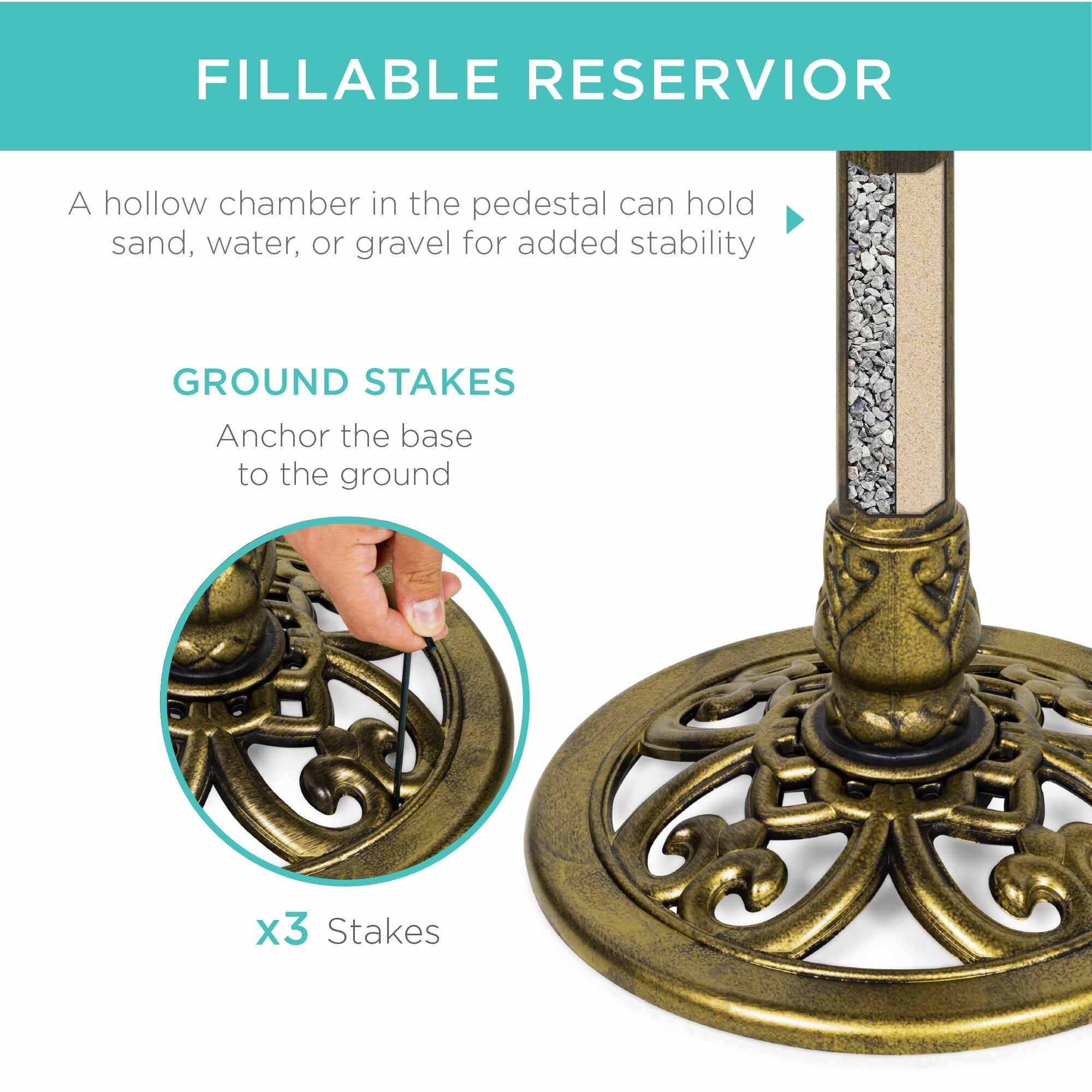 Vintage Outdoor Garden Bird Bath w/ Fleur-de-Lis Accents