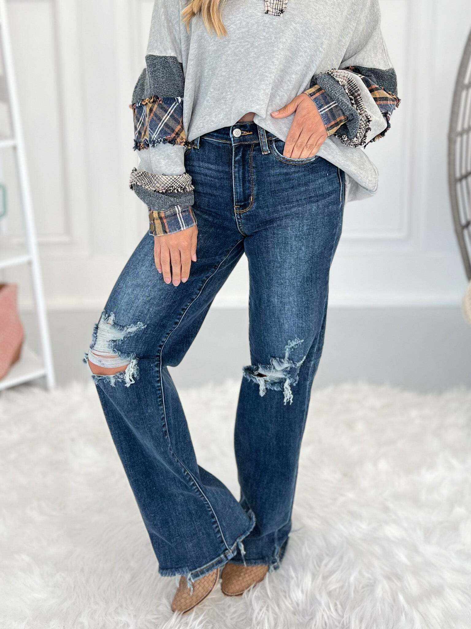Getting Jiggy 2.0 - Christmas 90's Distressed Straight Jeans- Final Sale
