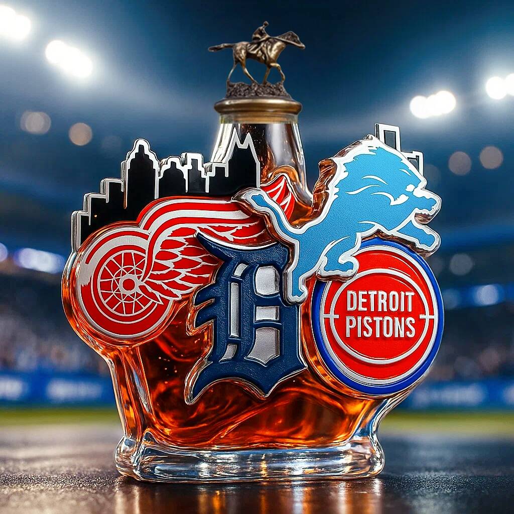 Detroit Sports Team Whiskey Bottle