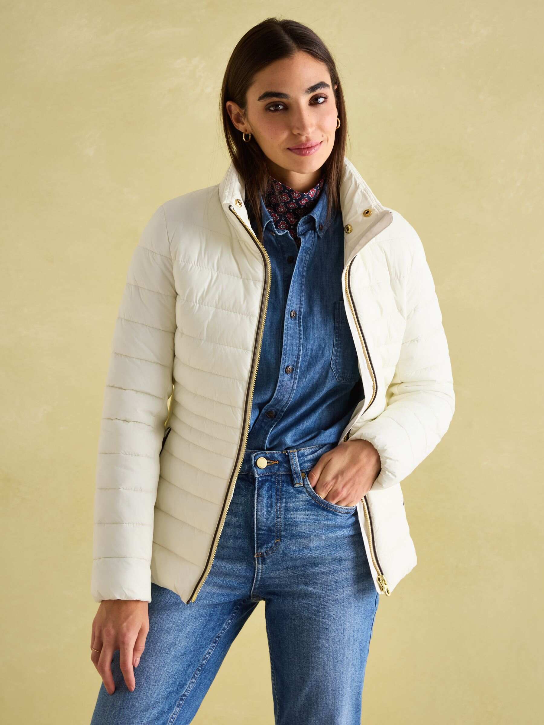 Beckley White Padded Showerproof Jacket with Faux Fur Trim