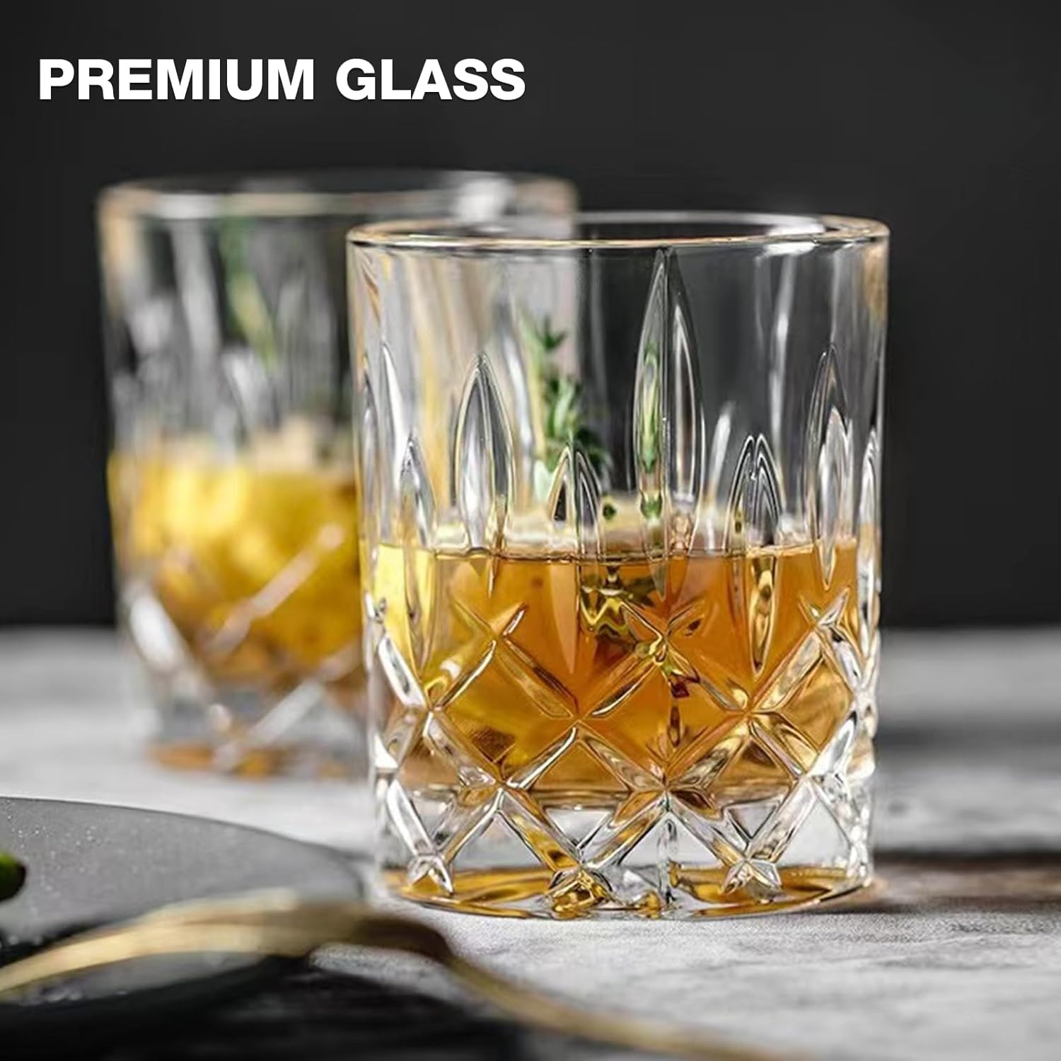 Qipecedm Drinking Cup, 8 pieces of crystal glassware, mixed glassware set, 4 pieces of crystal old-fashioned 325ml highball glasses and 4 pieces of 325ml whisky glasses. Perfect for cocktails, whisky and other beverages.