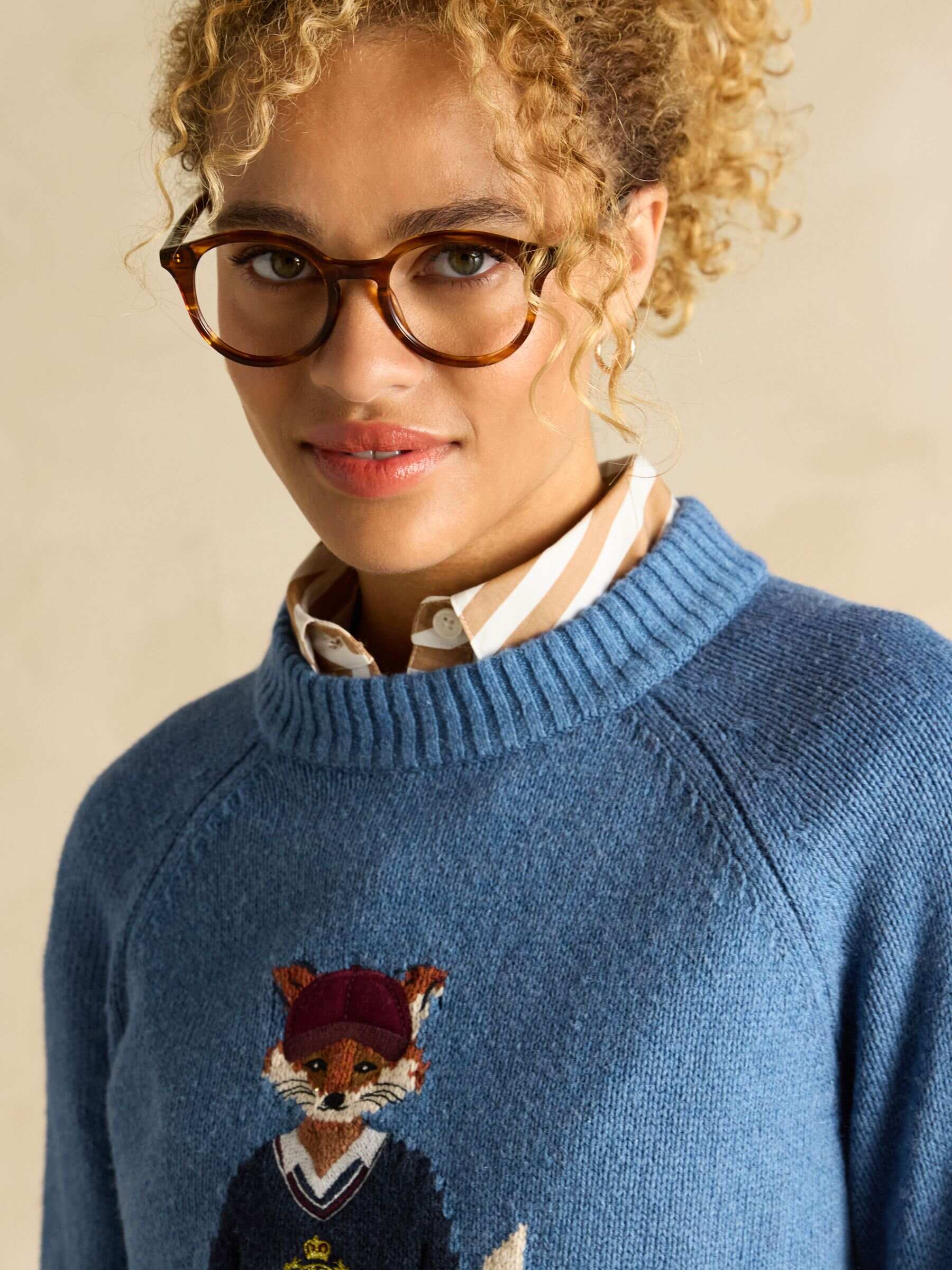Jonty Blue Cotton Rich Intarsia Knit Jumper