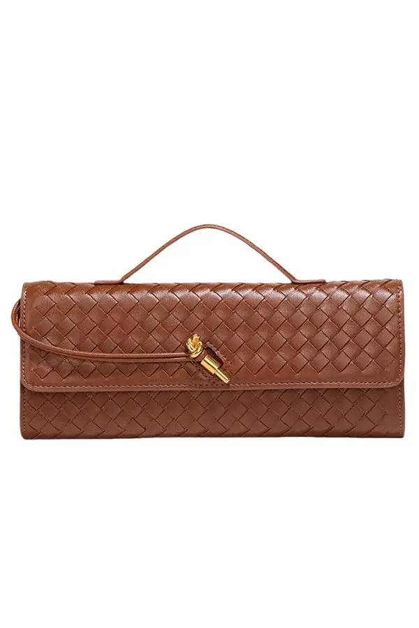 Woven soft leather horizontal square accordion bag