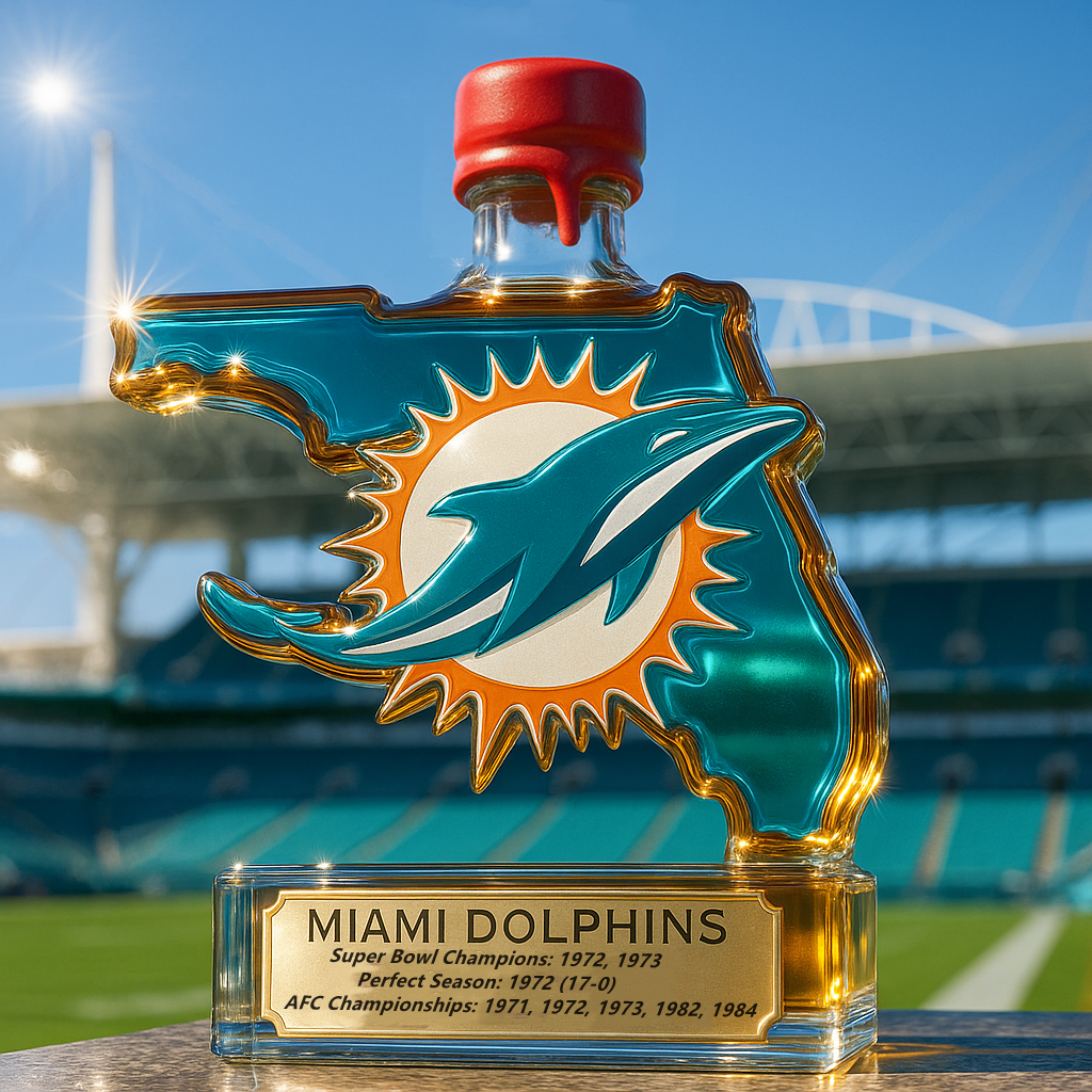 Miami Dolphins State Map Whiskey Bottle