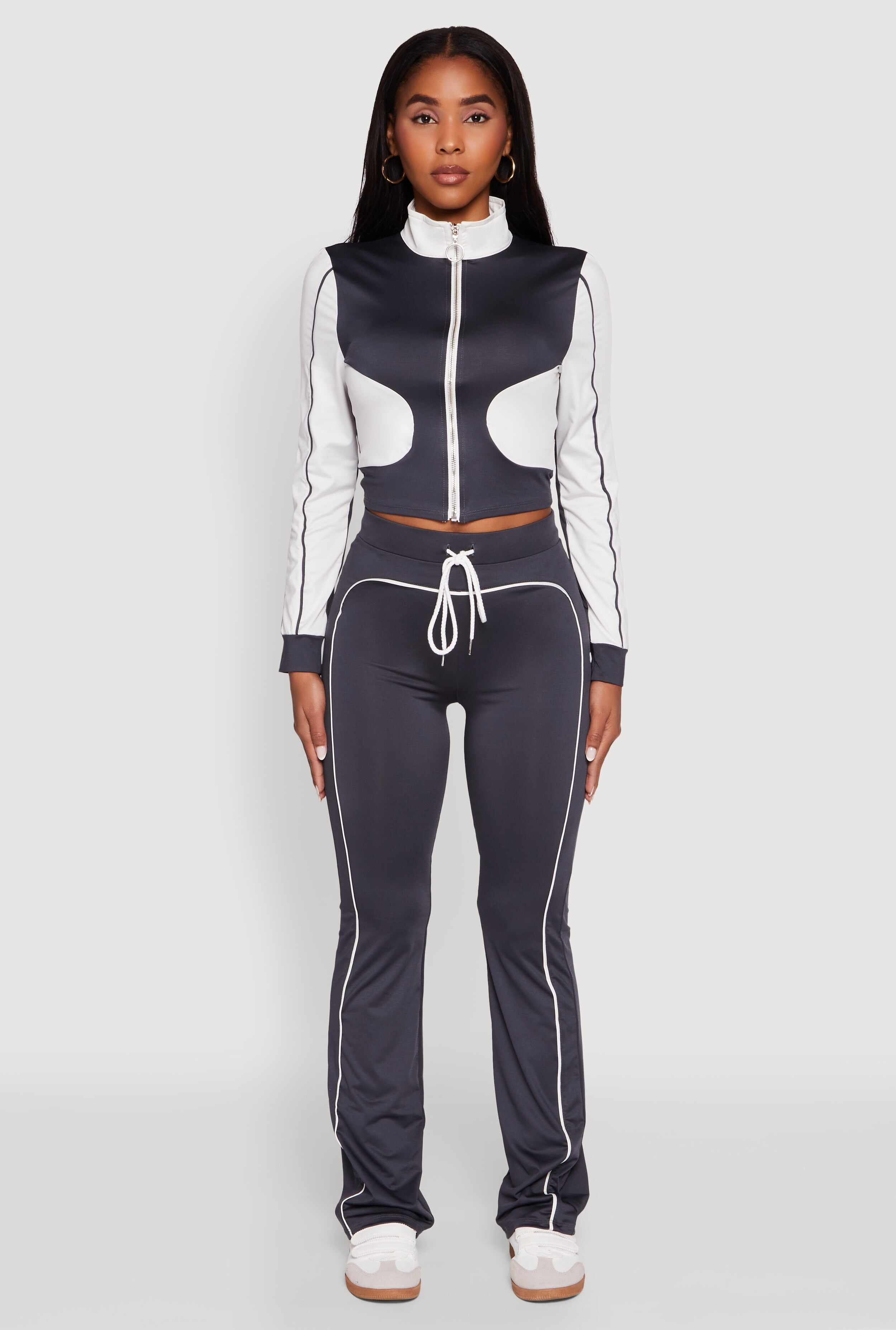 Color Block Long Sleeve O-Ring Zip Front Track Jacket