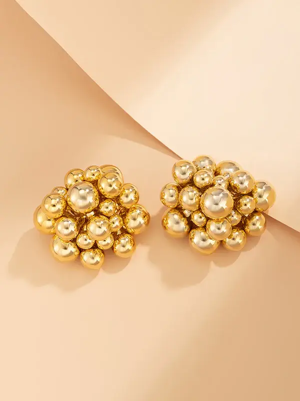 Gold Bead Cluster Statement Earrings