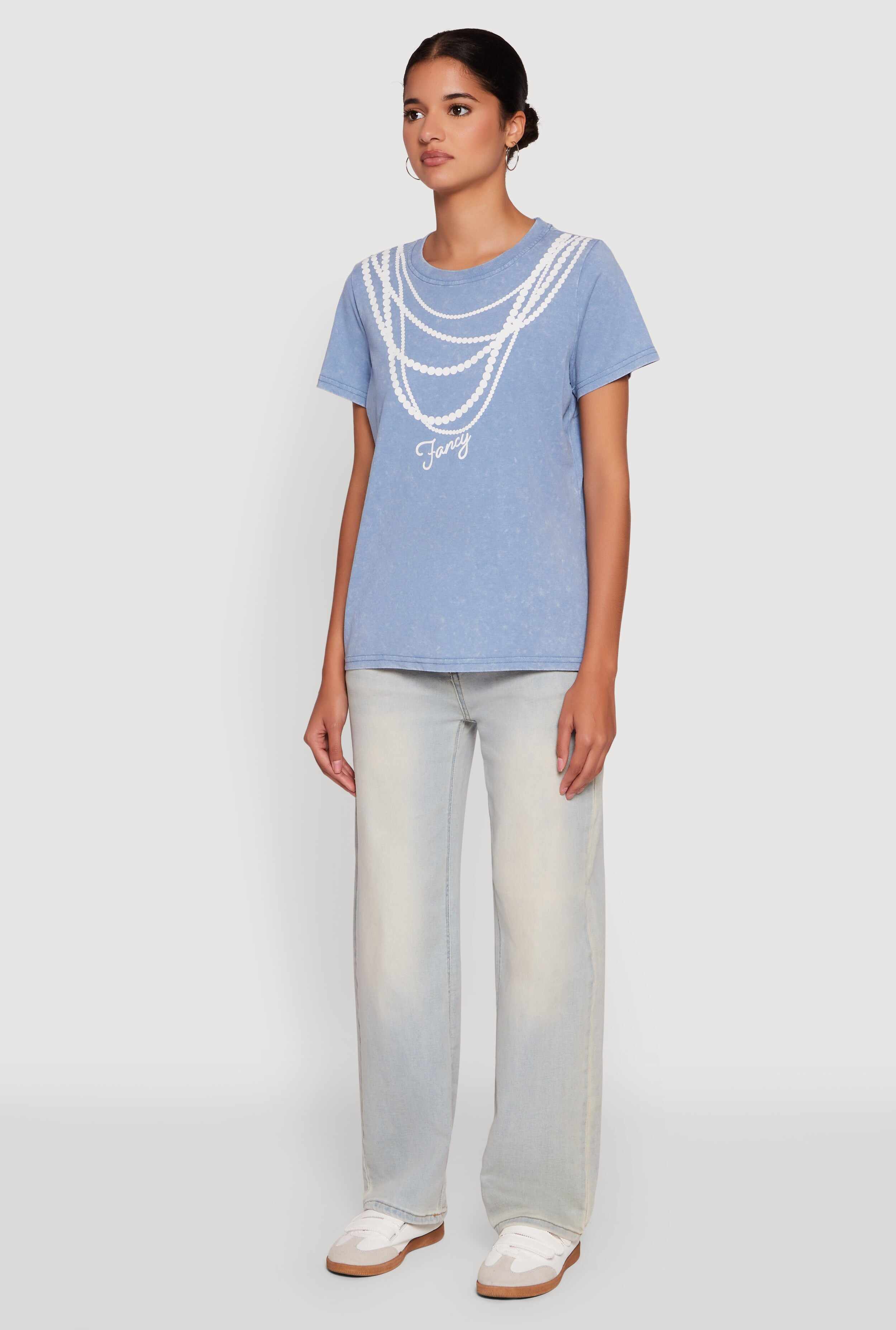 Acid Wash Fancy String Pearl Graphic Tee
