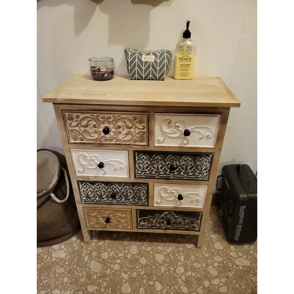 The Curated Nomad Brewa Varied Rustic Carved Wood 8-Drawer Chest - 32.09