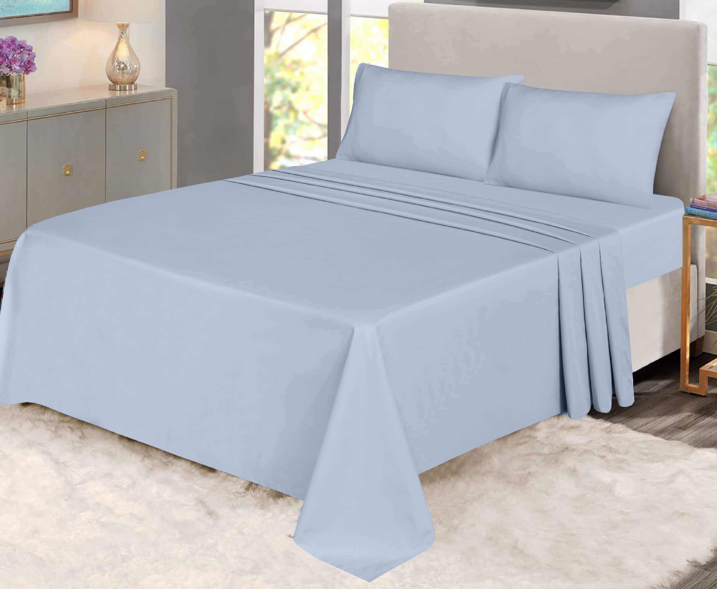 Pastel Blue100% Cotton Sheets - Soft & Breathable Sheet Set - 4 Pieces