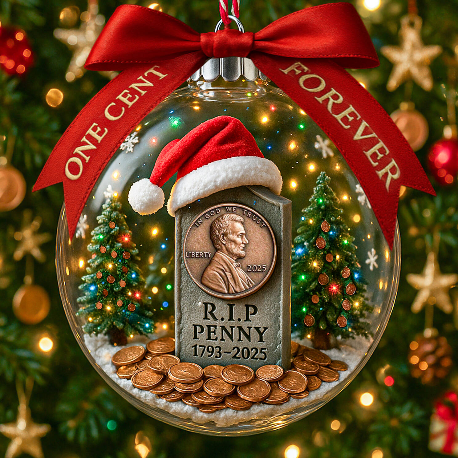 R.I.P. Penny Ornament — One Cent Forever (1793–2025)