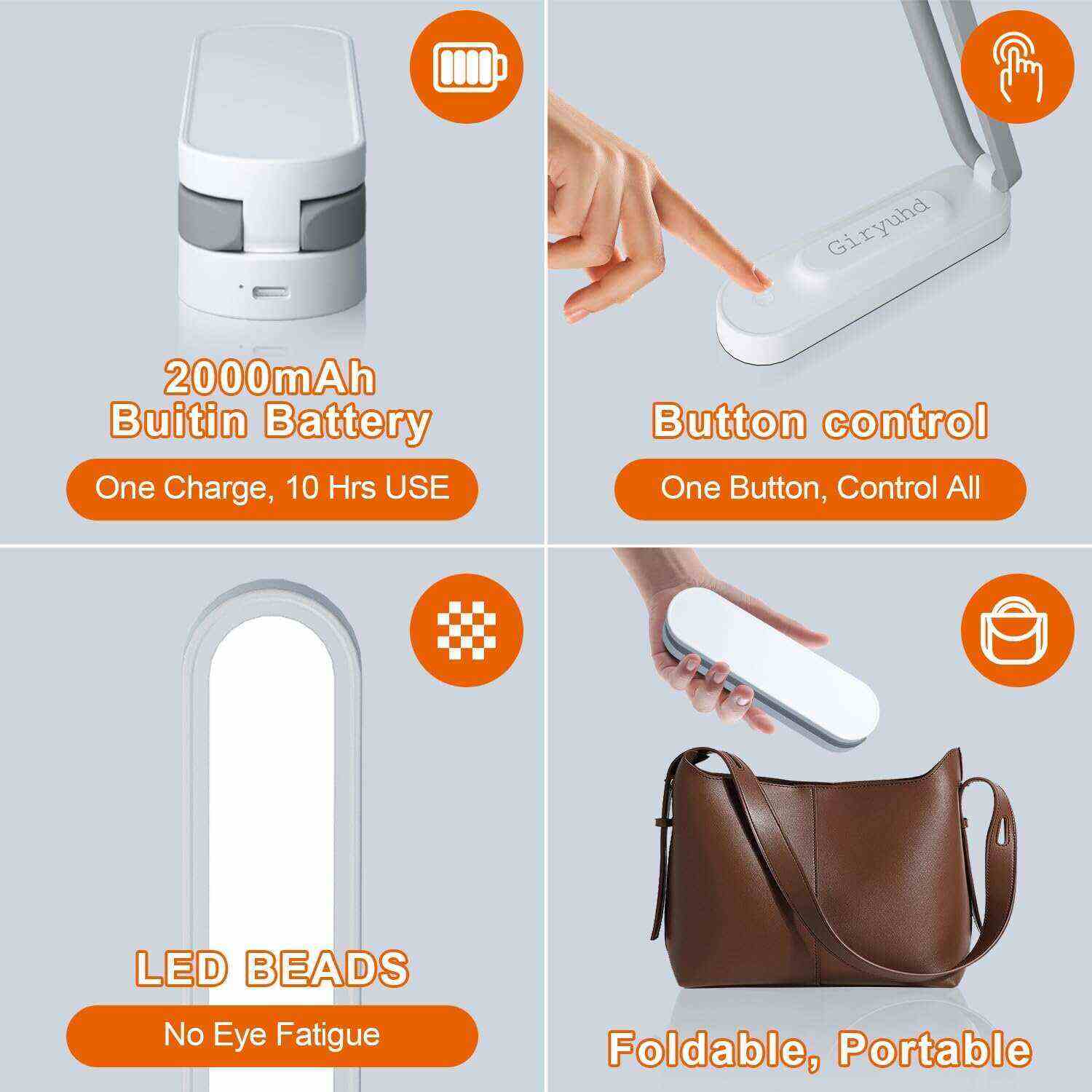 LED Desk Lamp for Office Home & Battery Operated Lamp Rechargeable Lamp Foldable & Portable Light, LED Desk Light Strip, 3 Brightness Dimmable Small Desk Lamp Wireless Reading Lamp