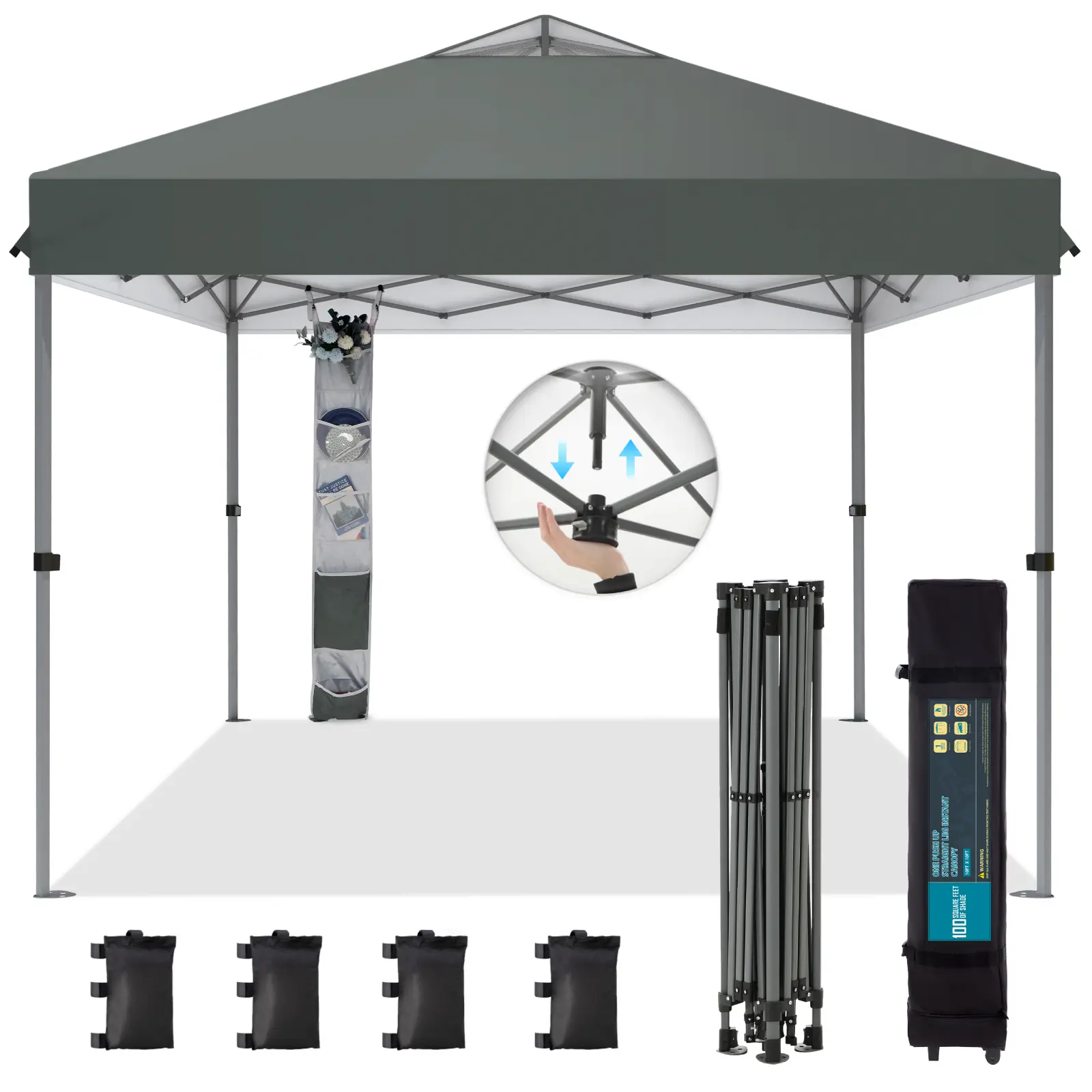 [Waterproof & UV-Resistant] 10x10ft Pop-up Canopy Tent, Instant Portable Canopy Tent Outdoor Gazebo, One-Push-To-Lock Outdoor Gazebo with Roller Bag