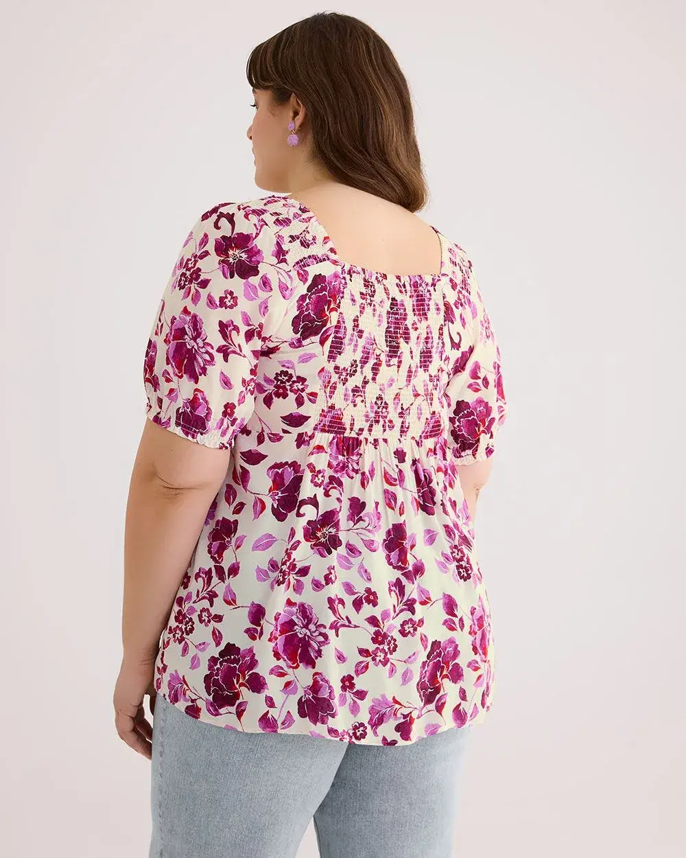 Square-Neck Smocking Blouse
