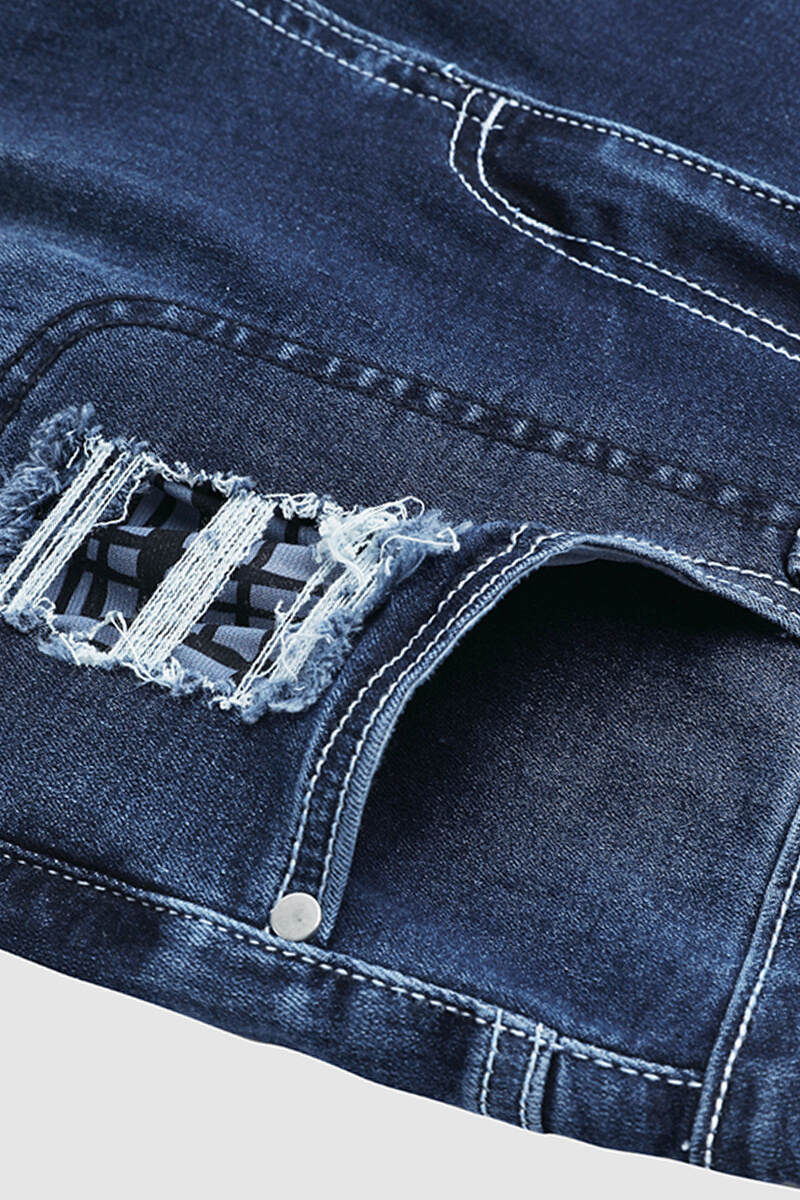 Vintage Stripe Print Ripped Mid Waist Jeans