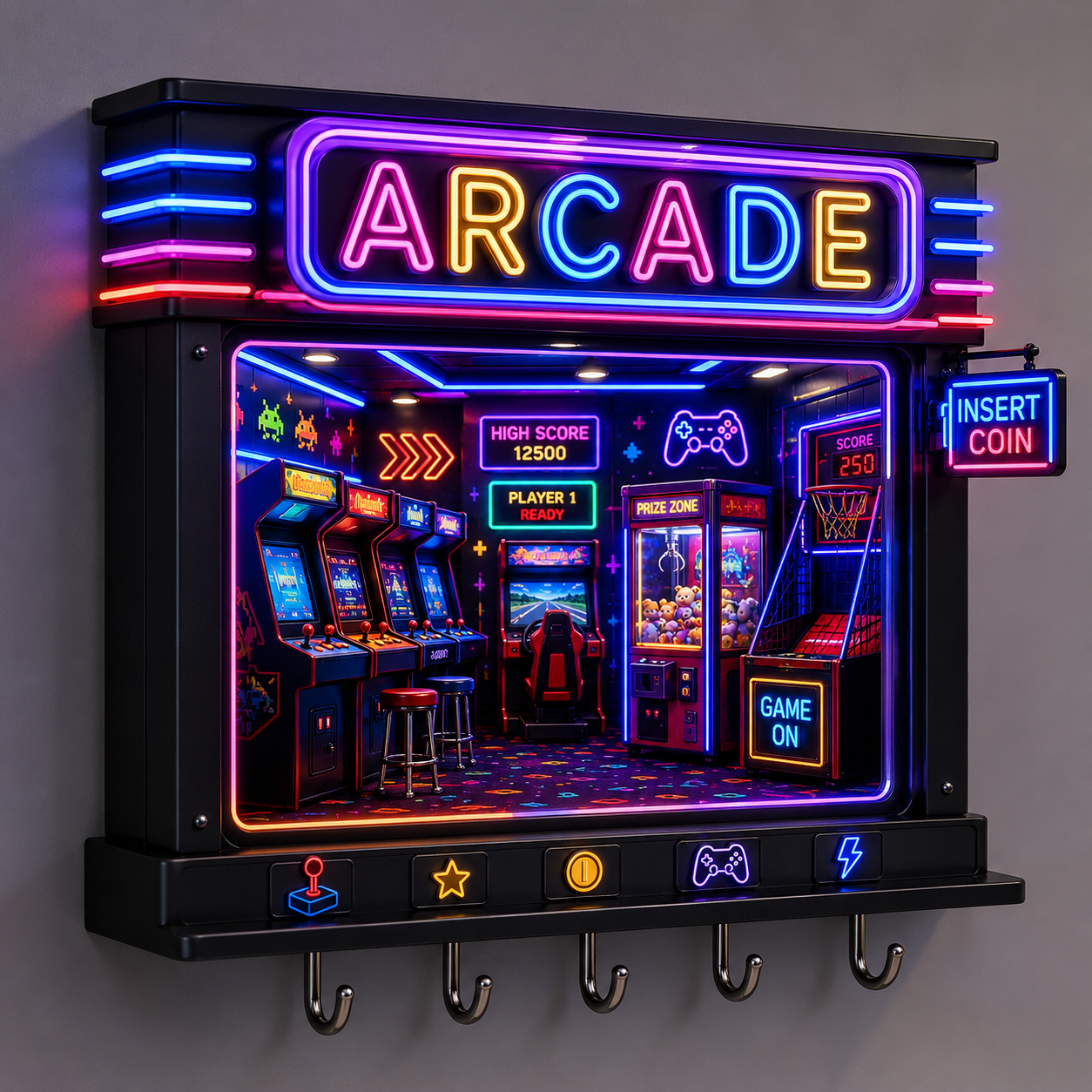 Arcade-themed light-up key holder