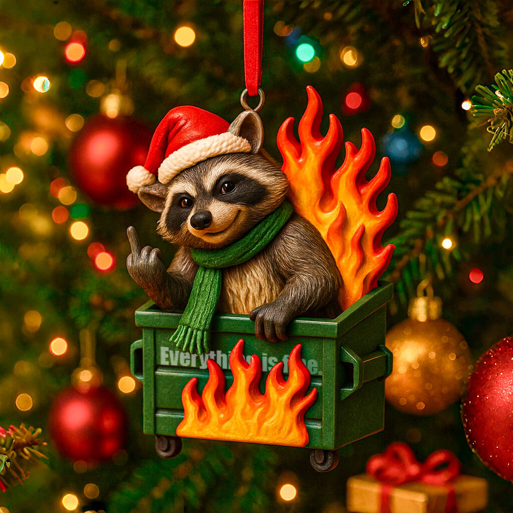 Coolest  Dumpster Fire Raccoon Ornament