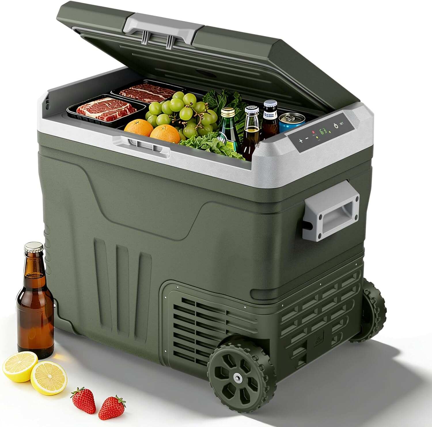 42 Quart 40L Portable Car Refrigerator, 12V/24V Dual Voltage Electric Cooler Freezer, -4°F to 68°F with Wheels, for Truck RV Camping Road Trip Home