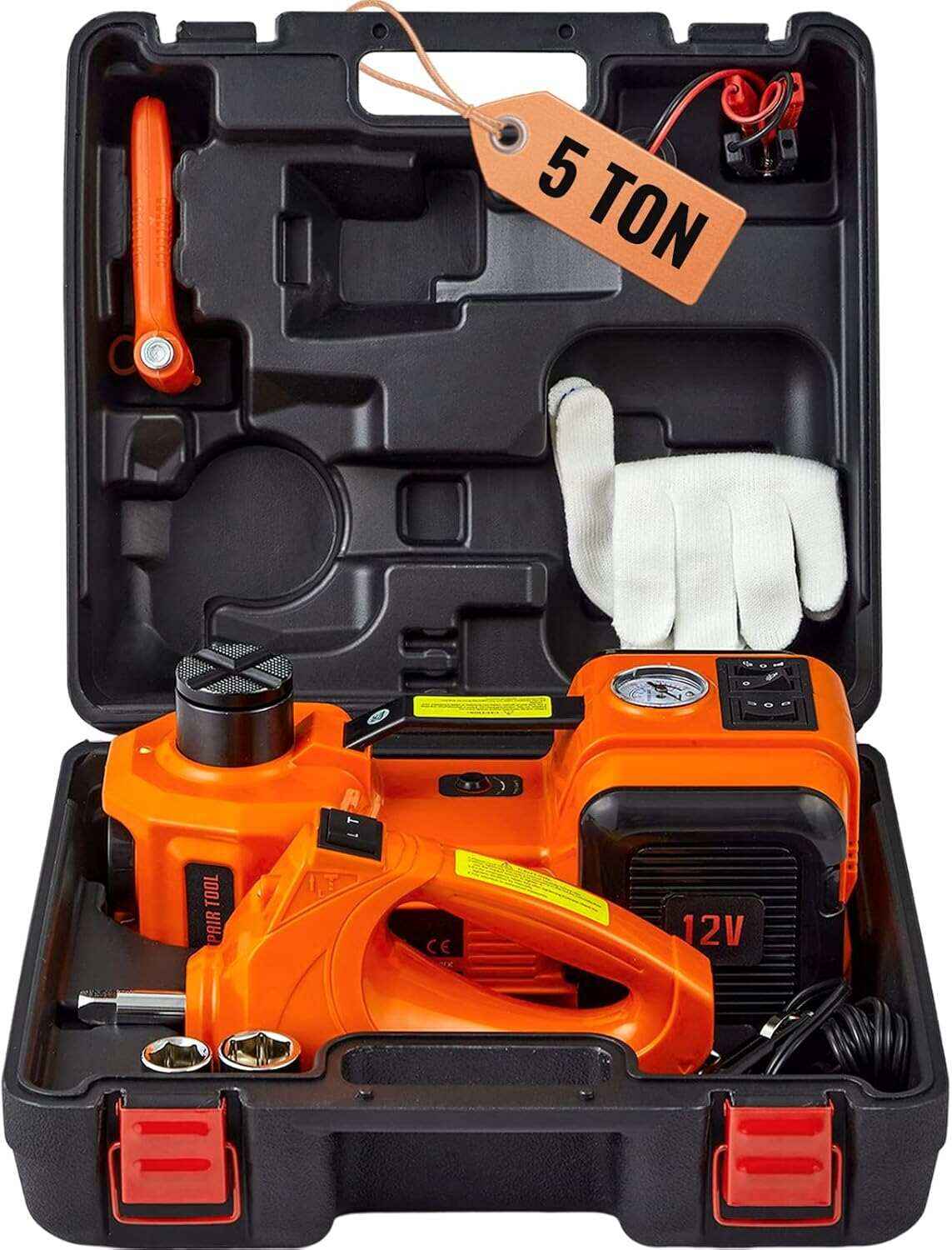 5 Ton Electric Car Jack Set with Electric Impact Wrench, Built-in Inflatable Pump & LED Light, for SUV MPV Sedan Truck Tire Changing & Garage Repair