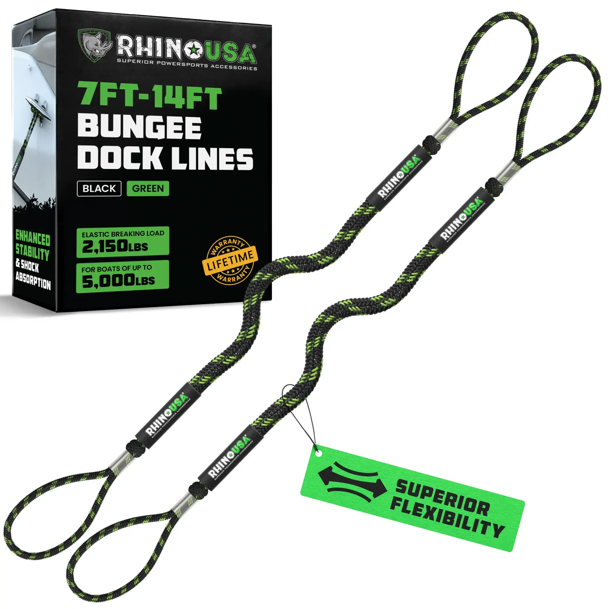 Heavy-Duty Bungee Dock Lines - Bungee Dock Rope for Jetski, Boat, and More.