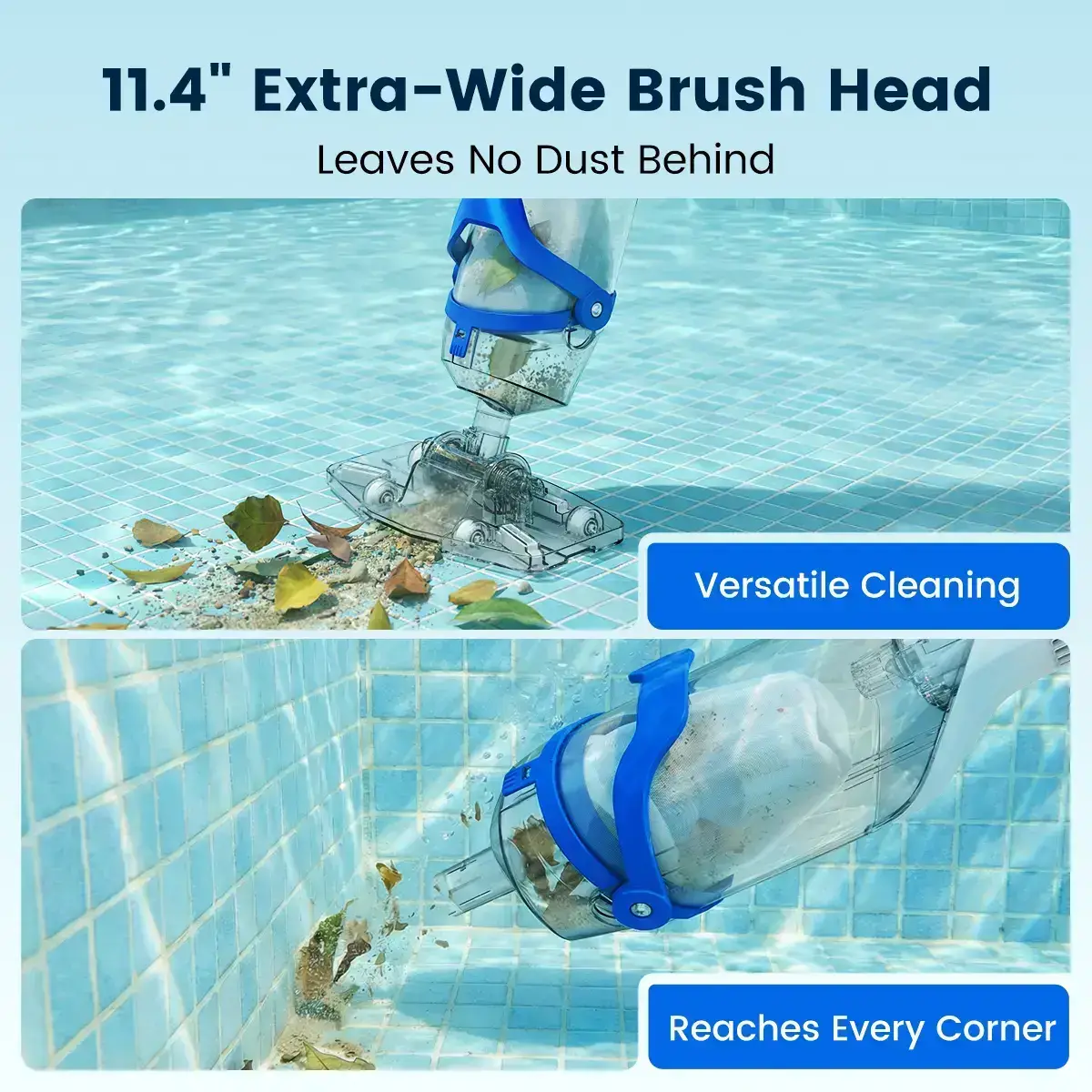 New Upgrade PC18 Pool Vacuum for Above Ground Pool with Telescopic Pole, Running time up to 1H, Handheld Design with Powerful Suction up to 18.5 gallon/min Ideal for Leaves, Debris