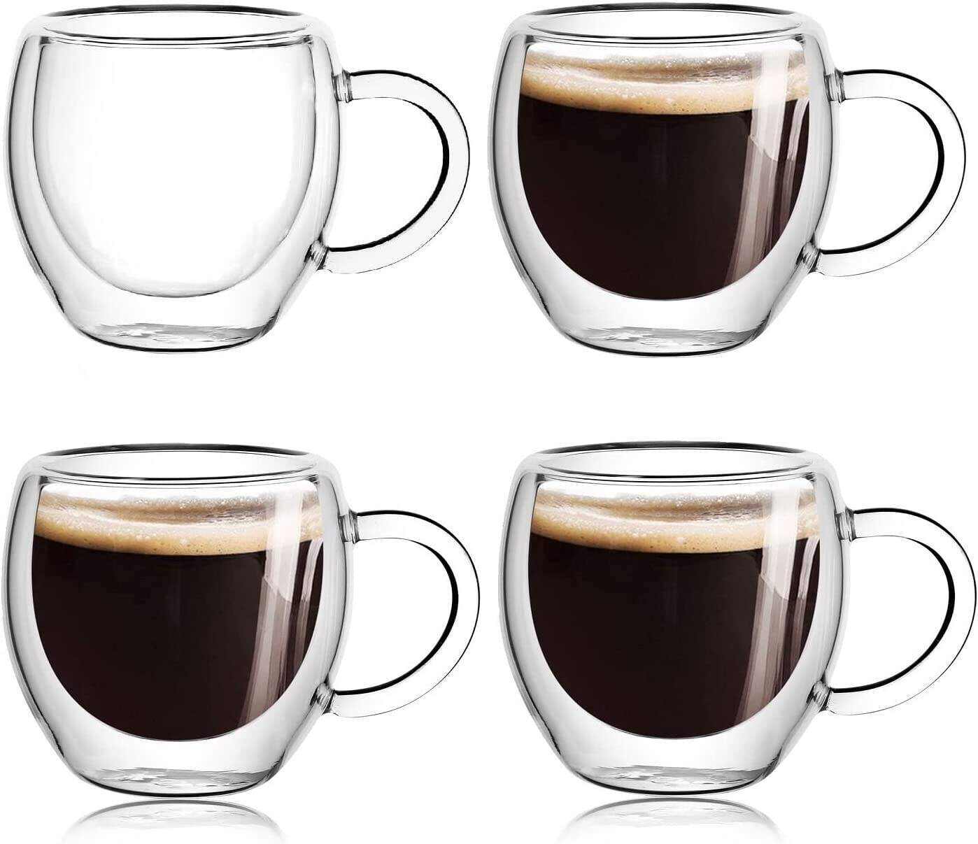 Espresso Cups With Handle,Espresso Shot Glasses,Clear Expresso Coffee Cups,Double Wall Insulated Espresso Mugs,Microwave Dishwasher Safe,Suit for Espresso Machine