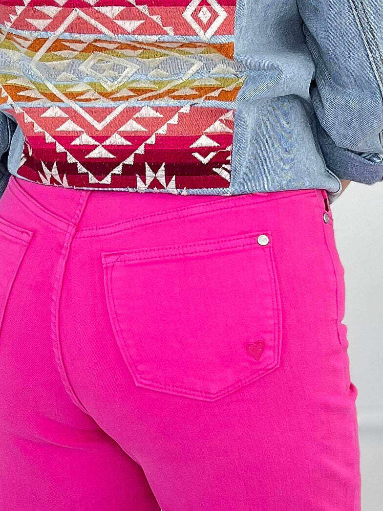 Young At Heart - Christmas 90's Straight Leg Hot Pink Dyed Jeans - Final Sale