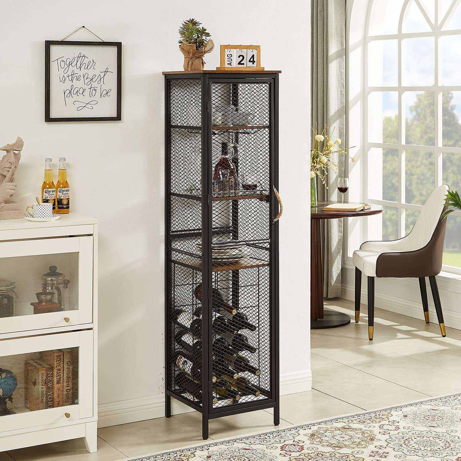 VECELO 3-Tier Wine Racks Cabinet with Door