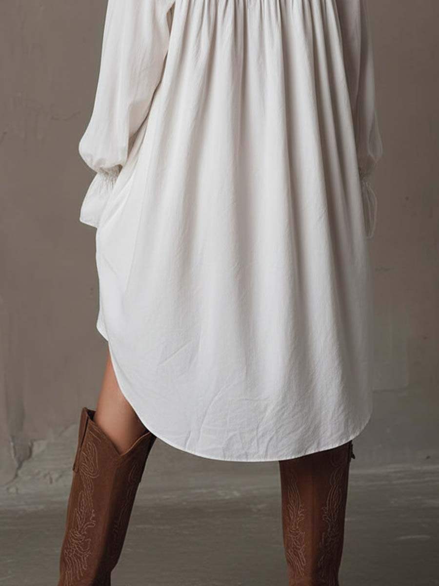 Retro-style Lace Irregular Hem Long-sleeved Mini Dress