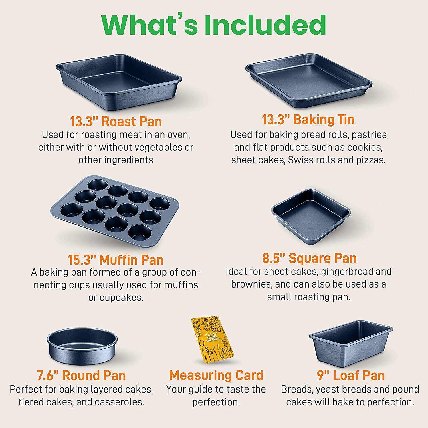 20-Piece Nonstick Kitchen PTFE/PFOA/PFOS-Free Heat Resistant Silicone Handles Cookware Bakeware Set w/Saucepan, Frying Pans, Cooking, Oven Pot, Lids, Utensil, -NCCW20SBLU, One Size, Navy