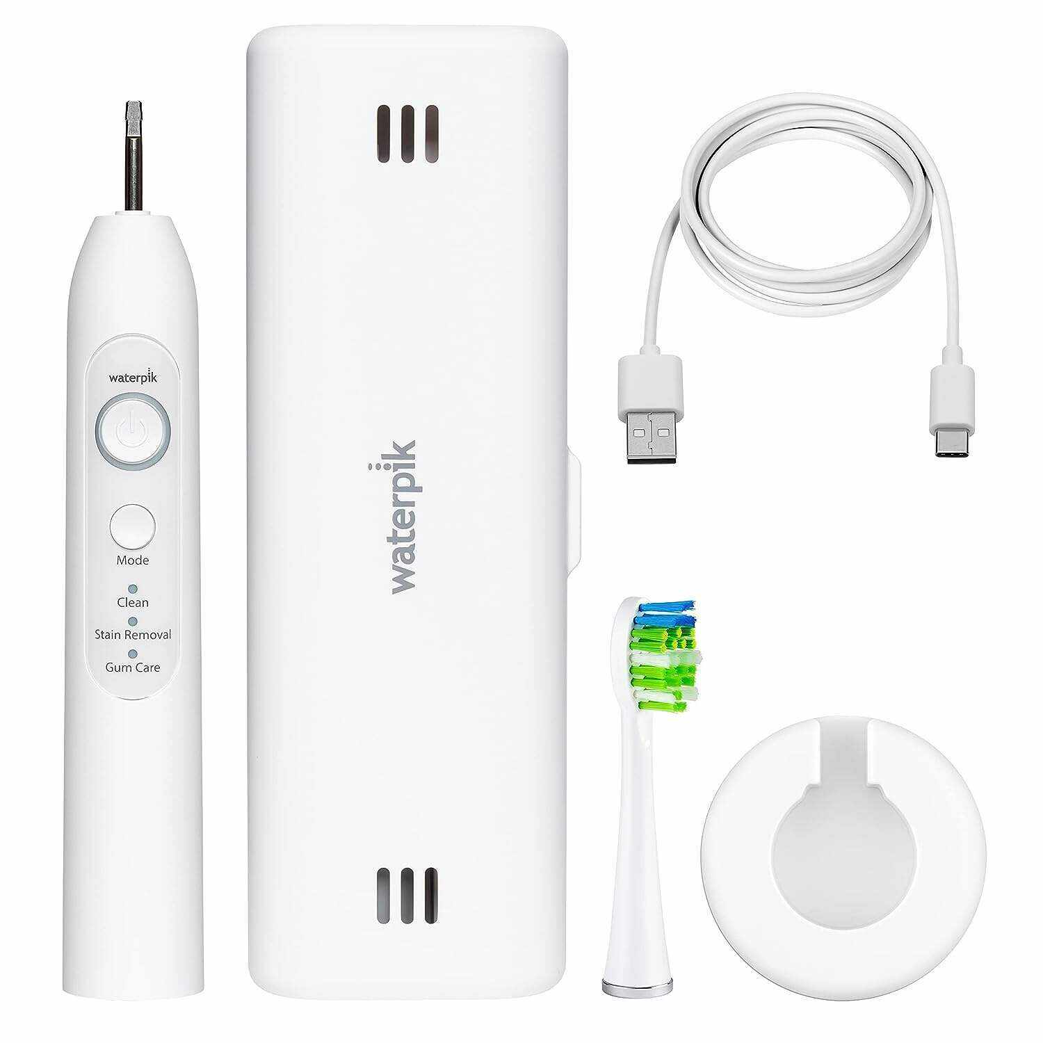 Waterpik Sensonic Sonic Electric Toothbrush, Rechargeable Toothbrush for Adults with 3 Modes, Travel Case, USB Charger, White STW-03W020