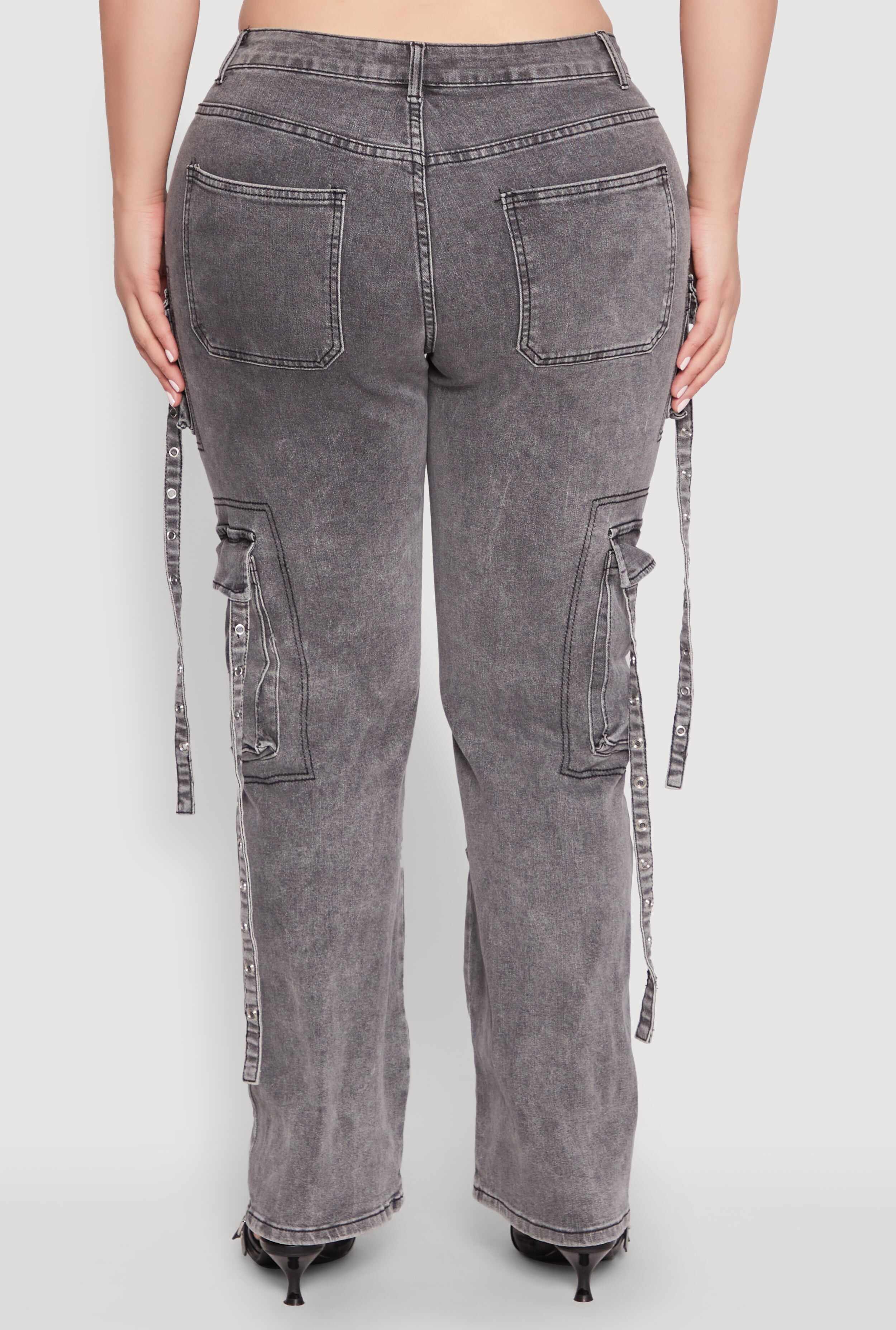 Plus Size Mineral Wash Pintuck Cargo Jeans