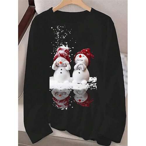 Women's Christmas Sweatshirt Reindeer Snowflake Print Long Sleeve Crew Neck Holiday Red White Casual Festive Winter Clothing Apparel