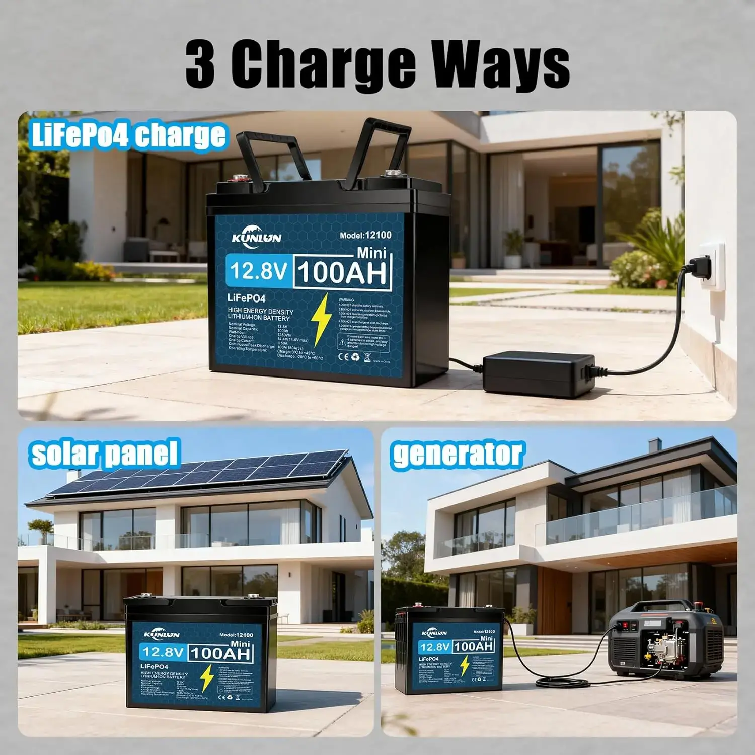 12V 100Ah/120Ah LiFePO4 Battery with Charger, Built-in Smart BMS, 5000+ Cycles Maintenance-Free