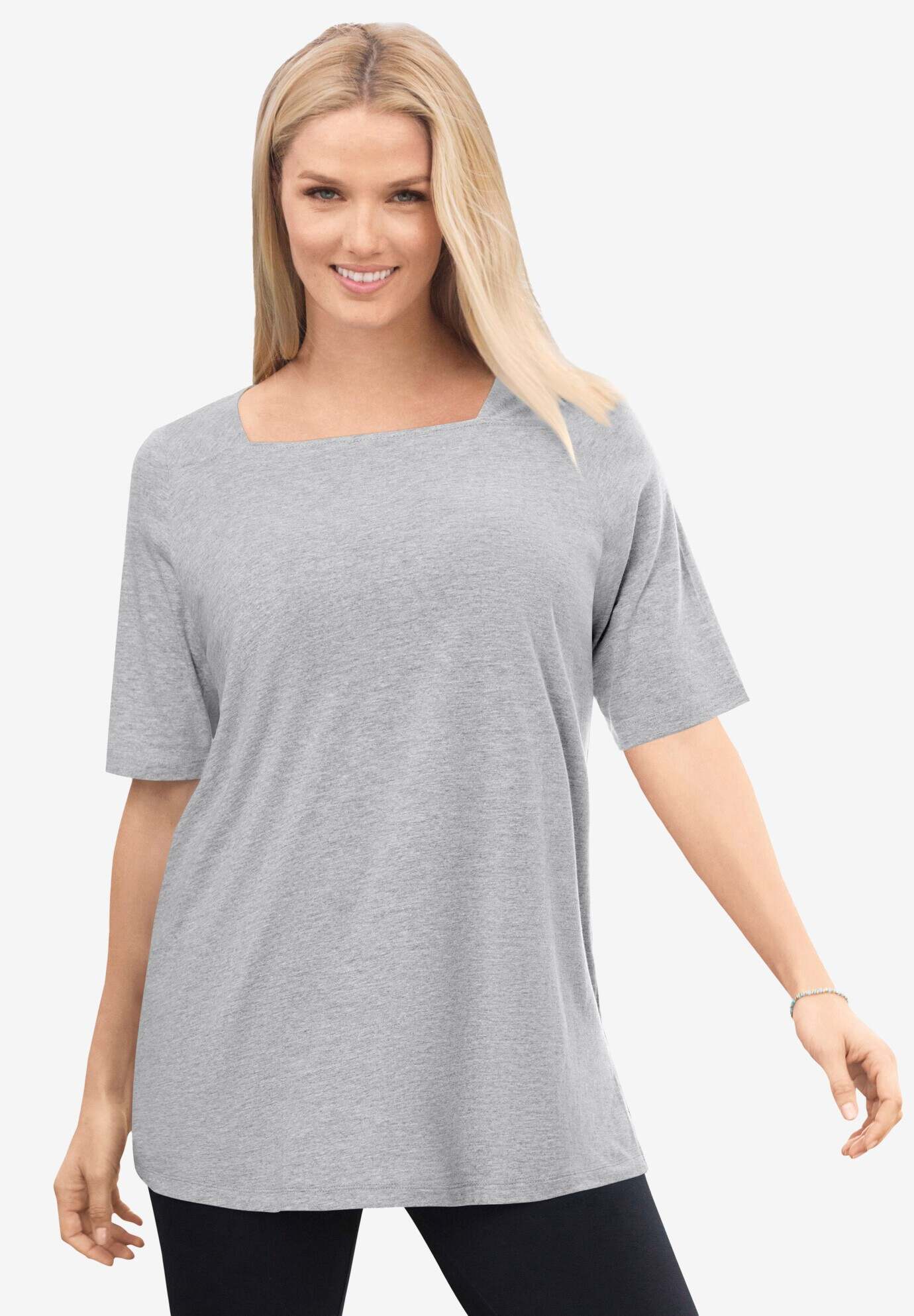 Perfect Elbow-Sleeve Square-Neck Tee