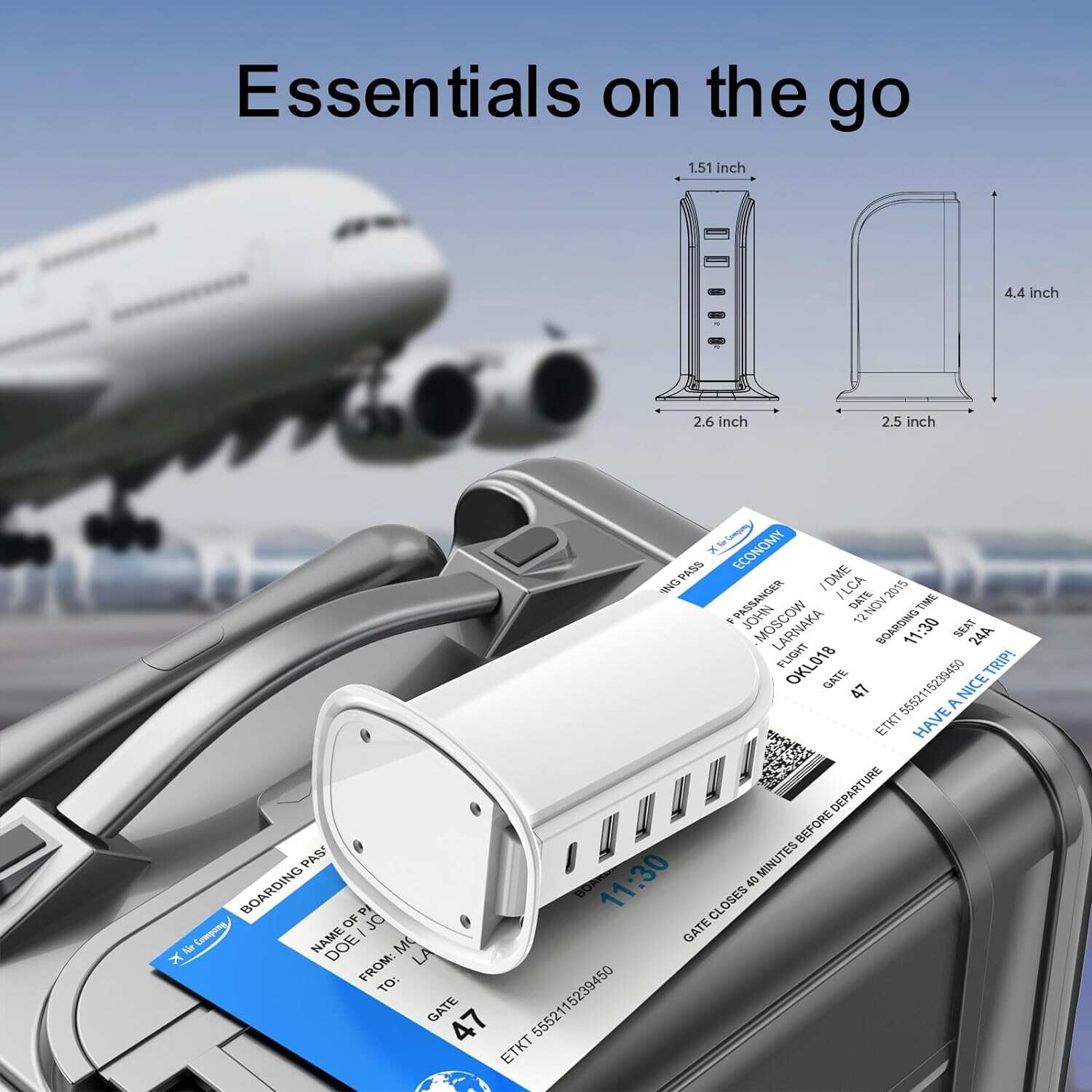 Charger Block 6 in 1 Upoy, 40W USB C Charger 3A, Charging Hub with 5 USB Ports(Shared 6A) for Multiple Electronics, USB Charging Station Multiports, Universal Desktop Phone Charger Travel Ready, Black