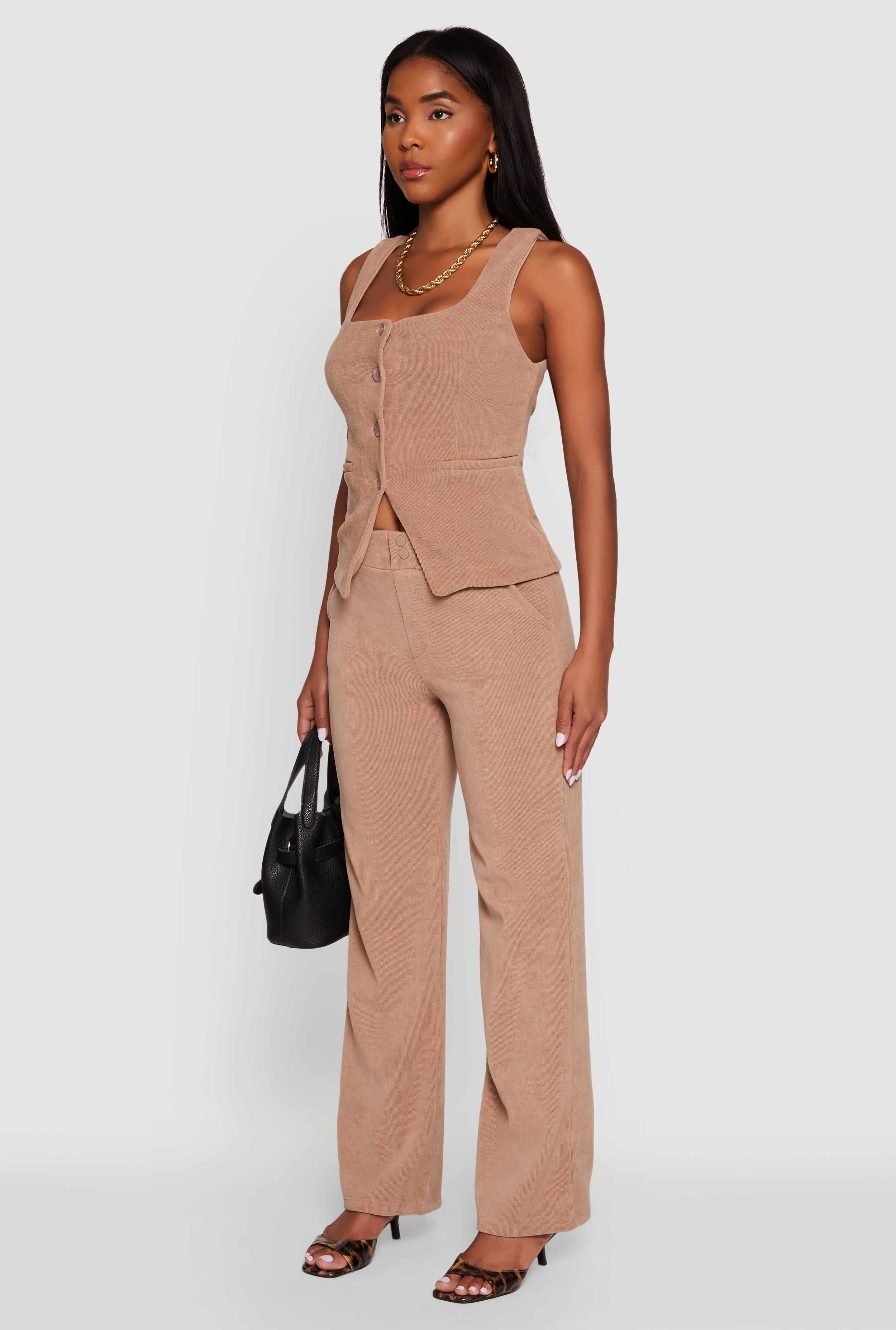 Sleeveless Button Front Square Neck Waistcoat