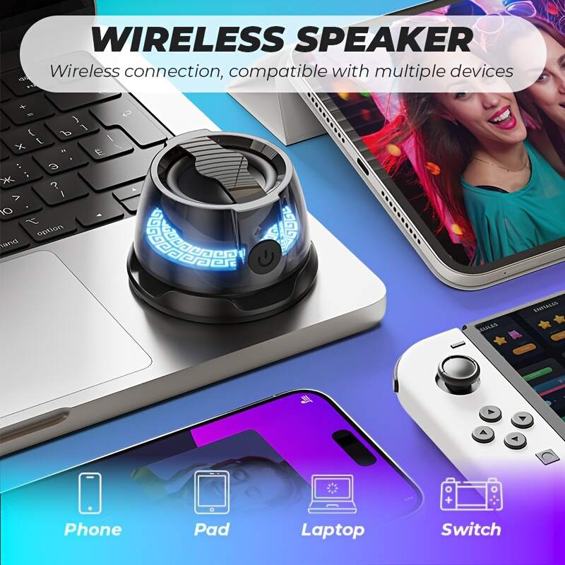 1pc Mini Speaker, Magnetic Wireless Speaker, Phone Holder, Configured with 2 Sticky Magnetic Rings And 1 Lanyard, Suitable for Multiple Scenarios - Shower, Car, Bicycle, Outdoor Portable Mini Speaker System, Multi-purpose Installation