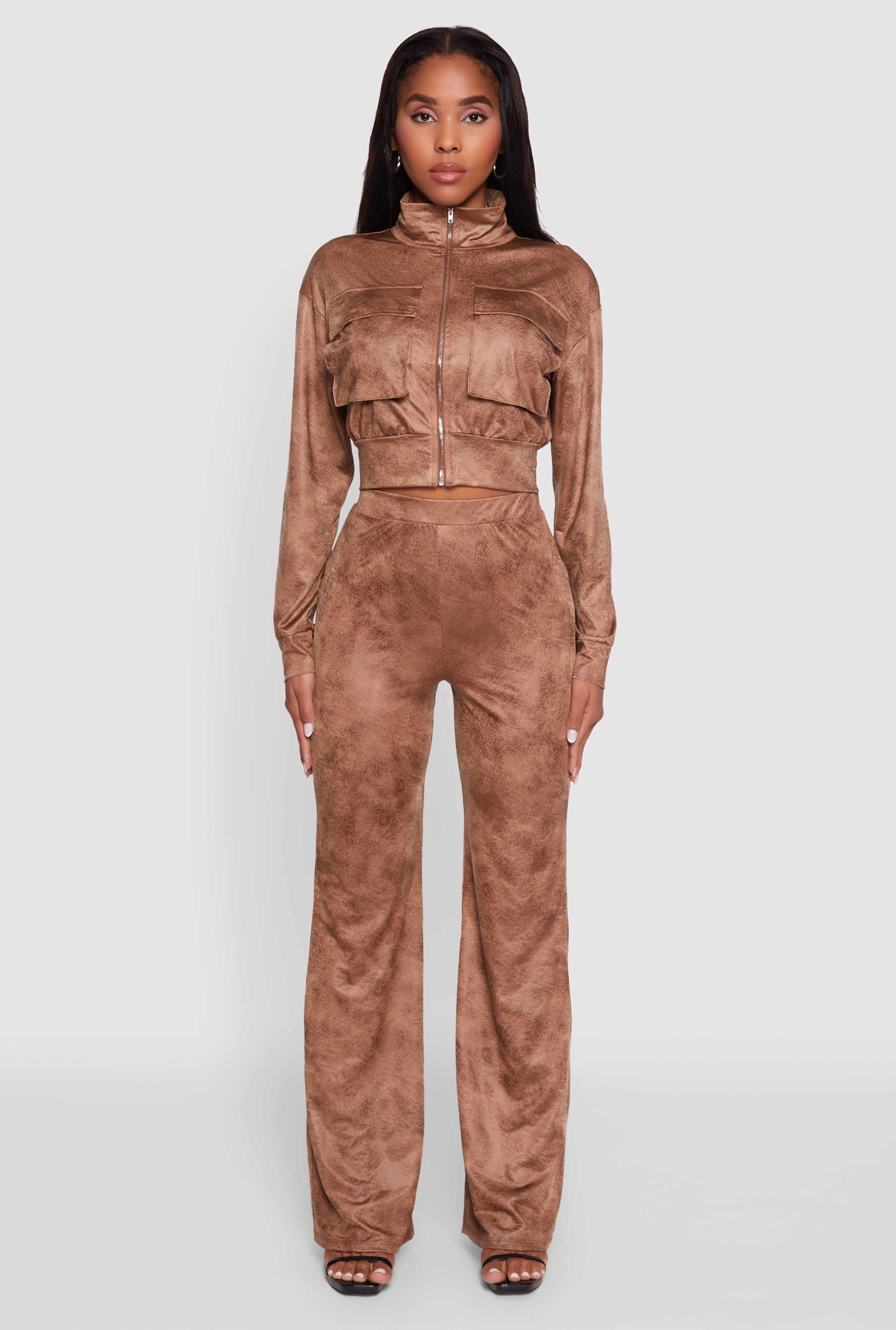 Acid Wash Zip Front Crop Cargo Jacket