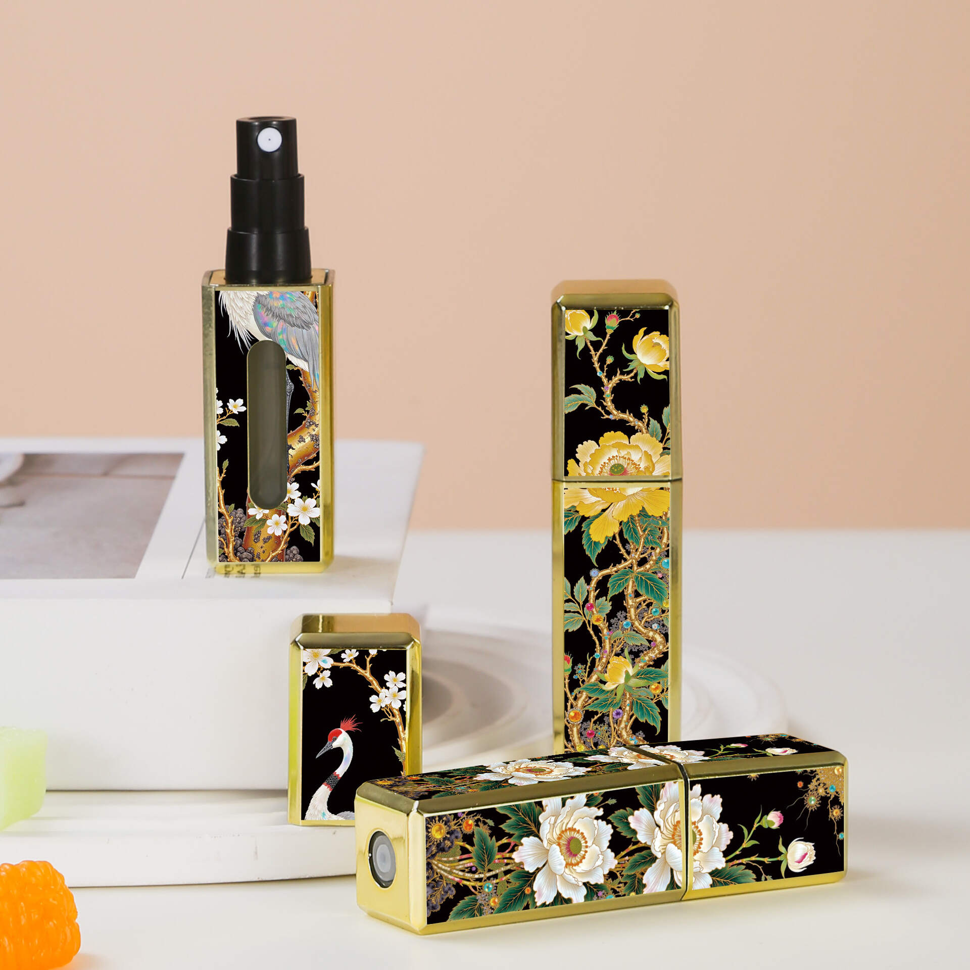 Black gold high-end square perfume bottle sample for easy travel with a straight bottom for filling perfume.