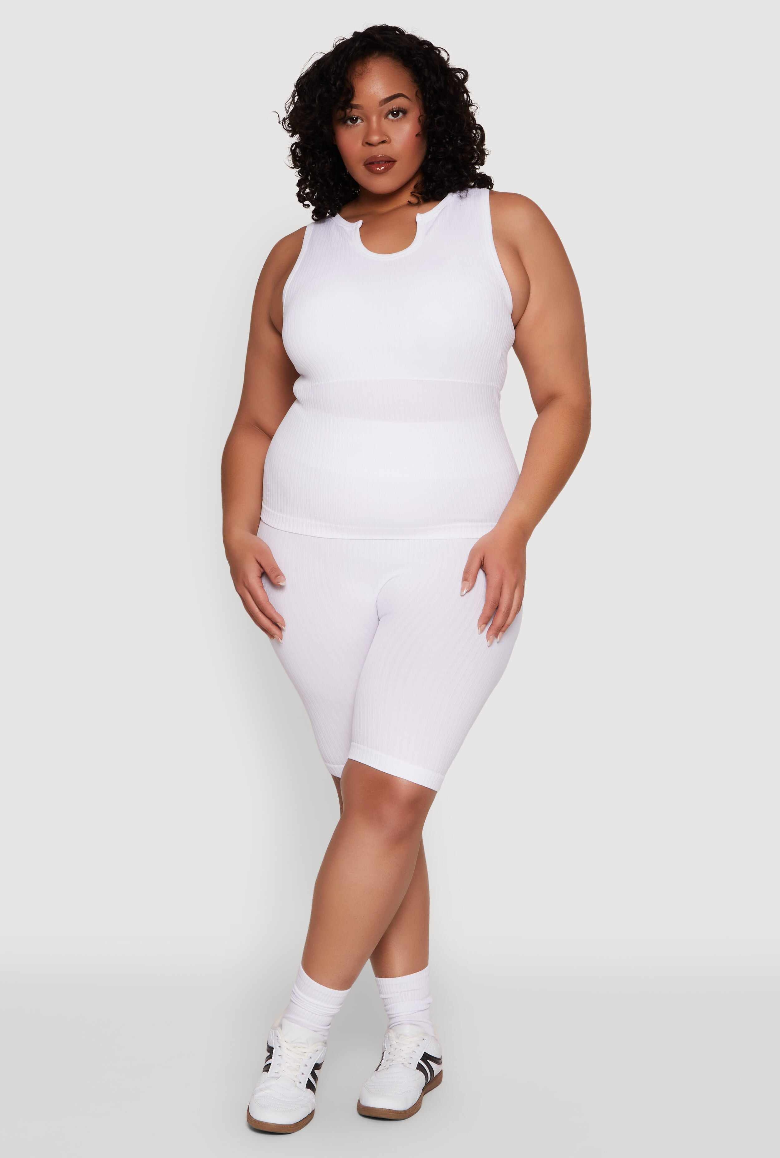 Plus Size Seamless Ribbed Notch Neck Tank Top
