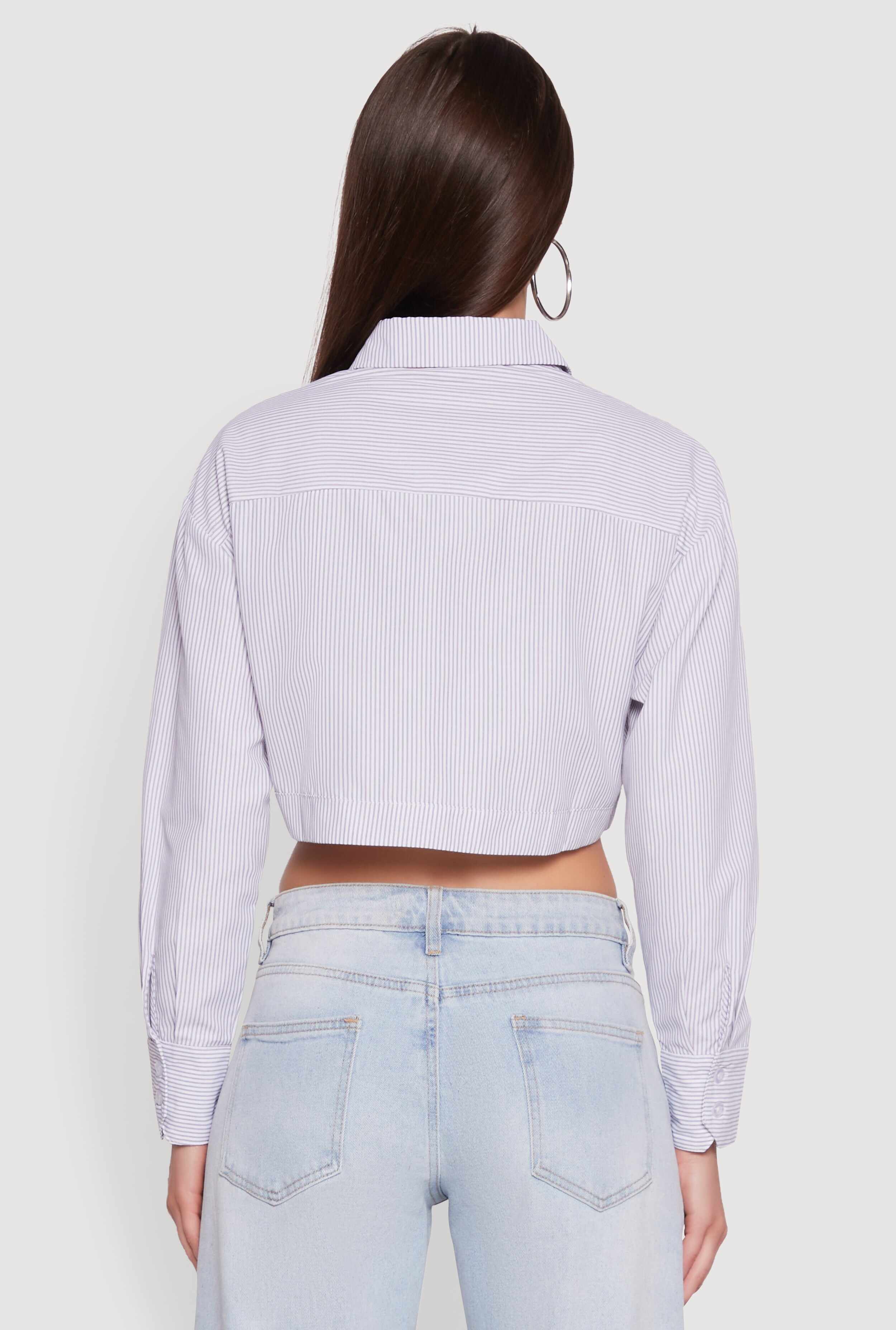 Haute Monde Striped Long Sleeve Cropped Shirt
