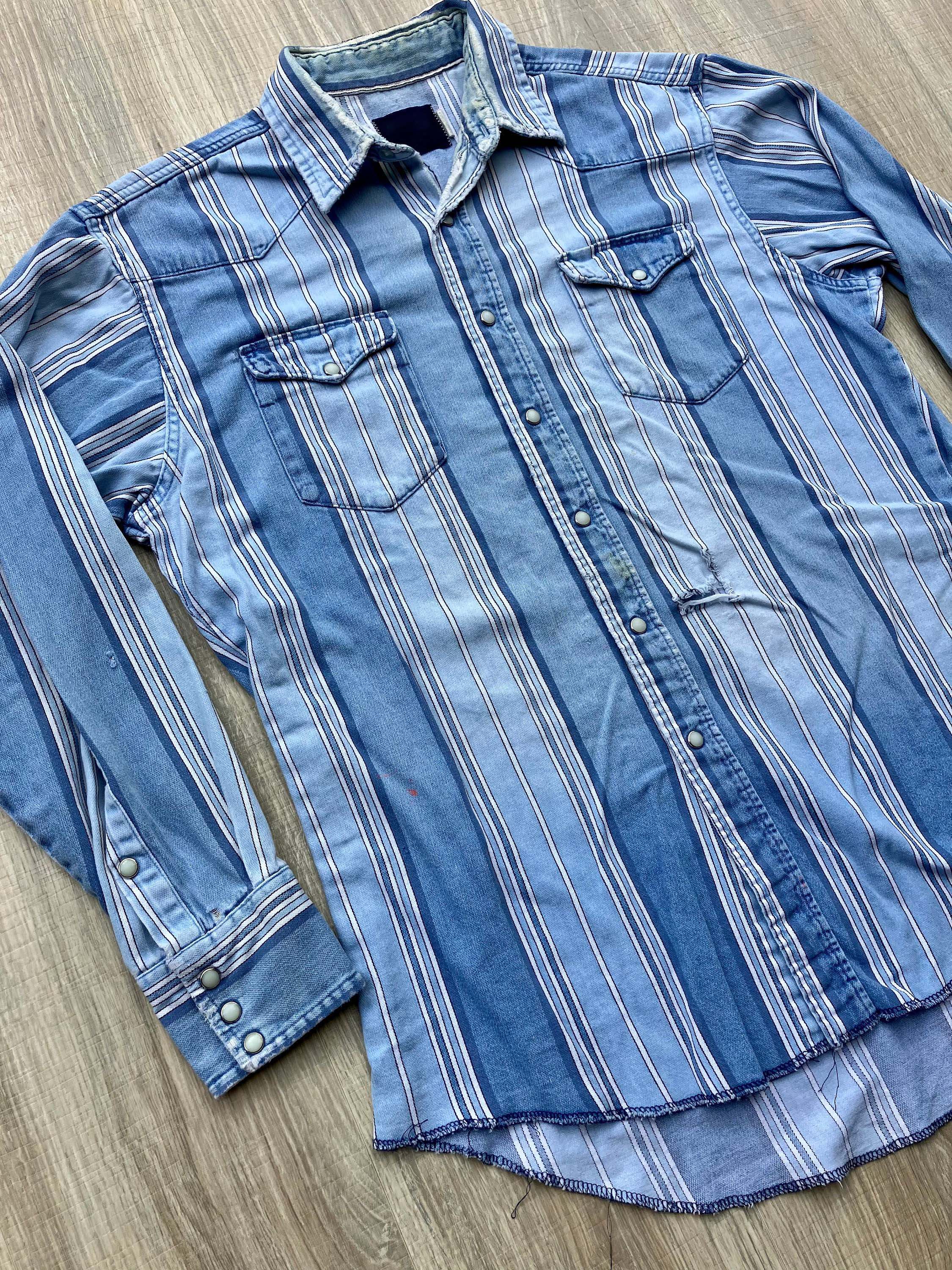 Men's Western Fashion Blue Striped Long Sleeve Shirt