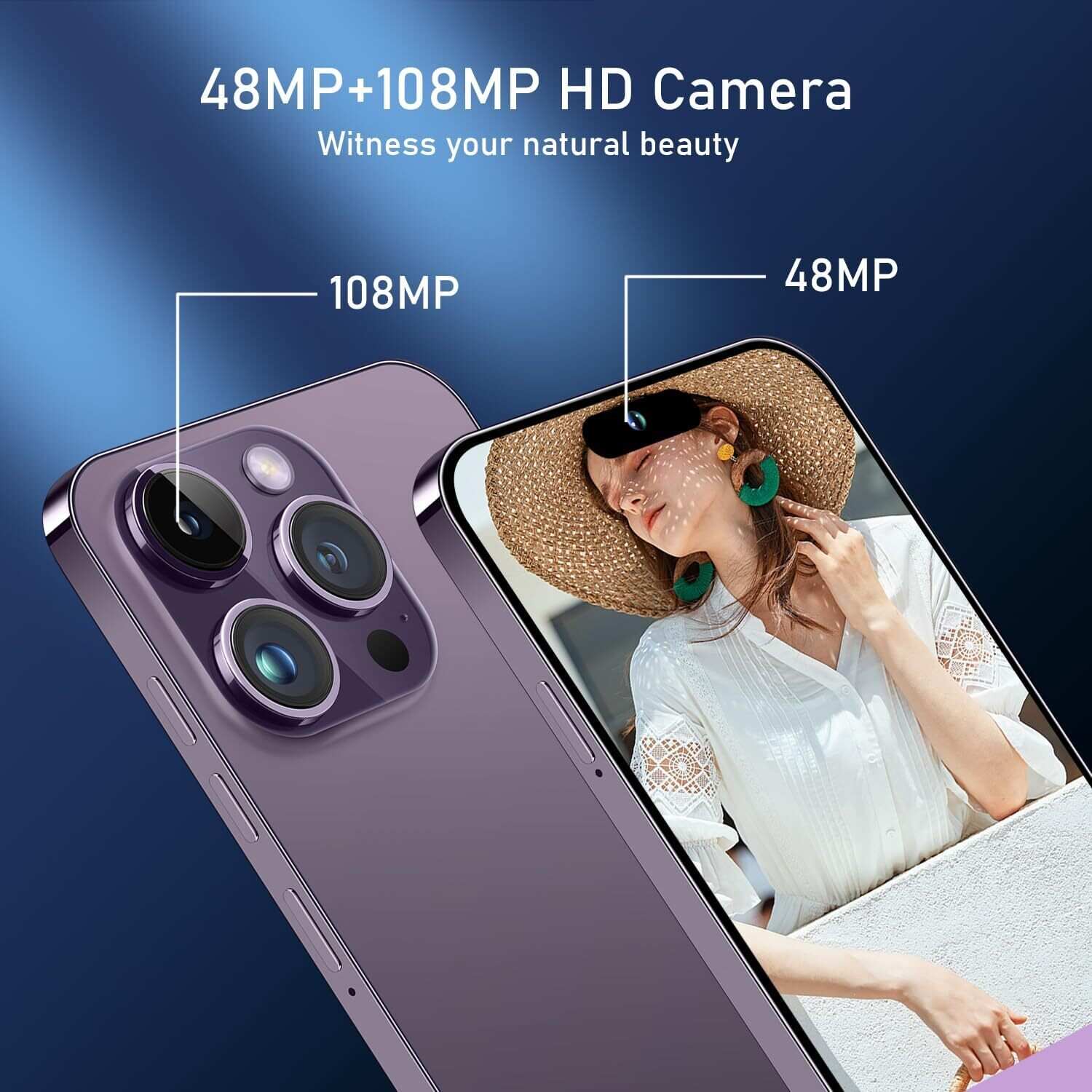 A15 Pro Max Smartphone, 6+256GB Unlocked Phone, Android 13.0, 48+108MP Zoom Camera, Long Battery Life 6800mAh, Dual SIM, 6.7“ HD Screen,5G Phone